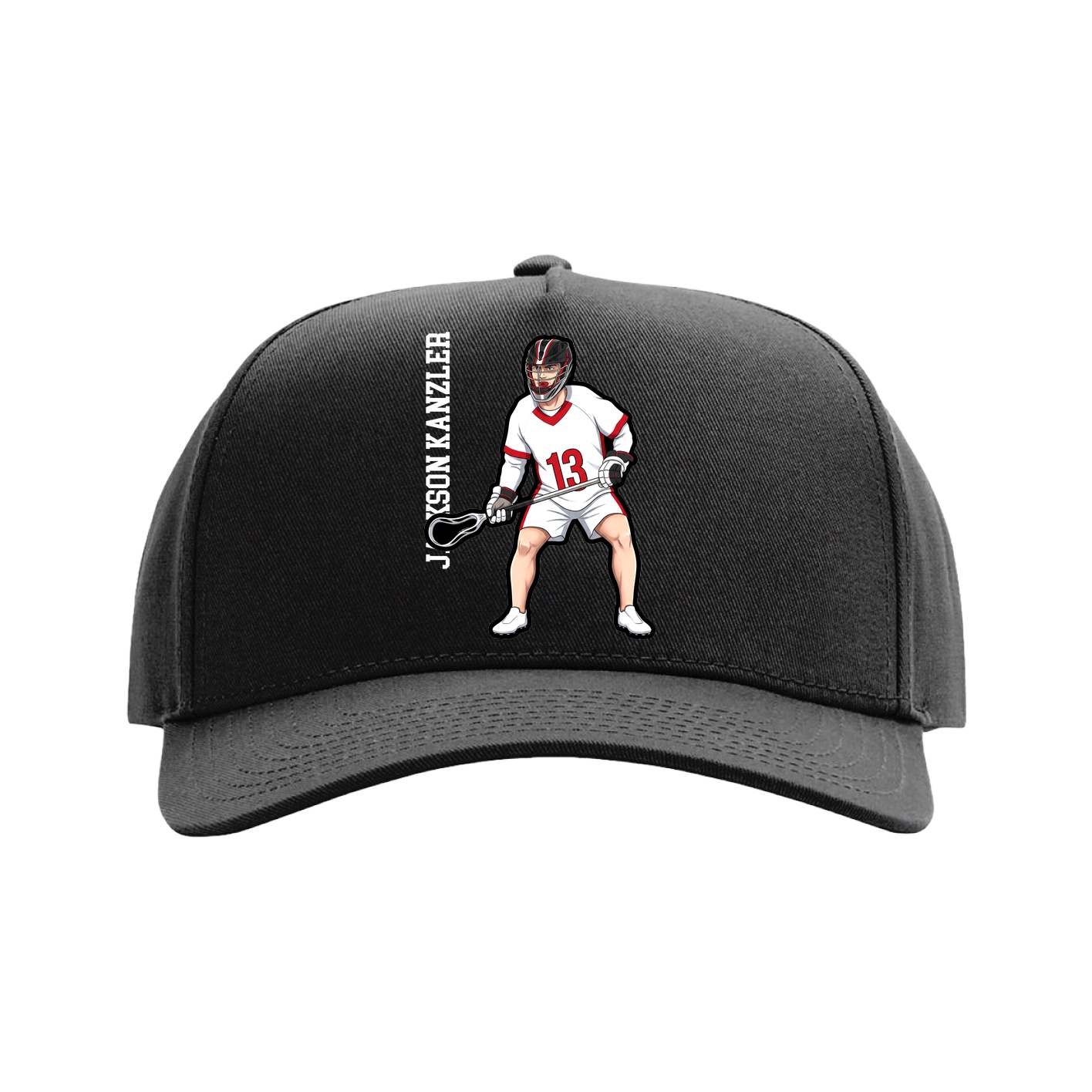 Full Fabric Five-Panel Champ Cap — Name Vertical in Black