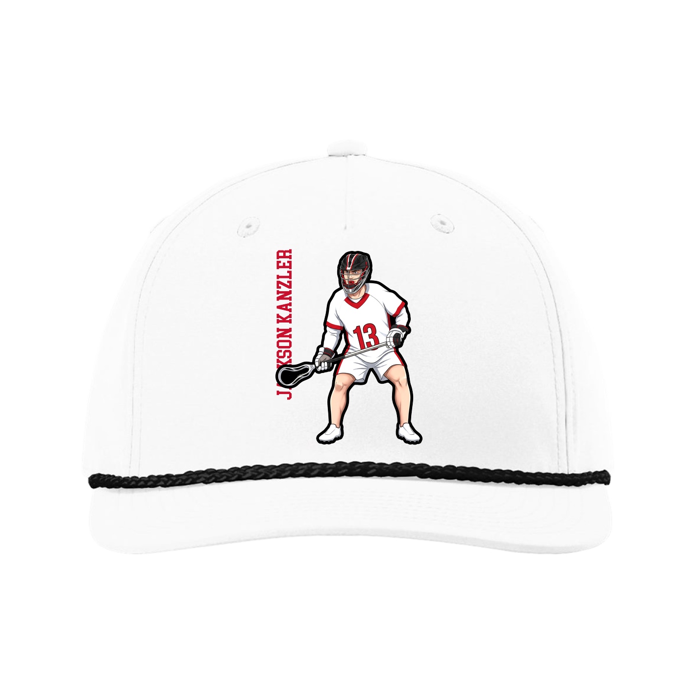 Five-Panel Classic Rope Cap — Name Vertical in White