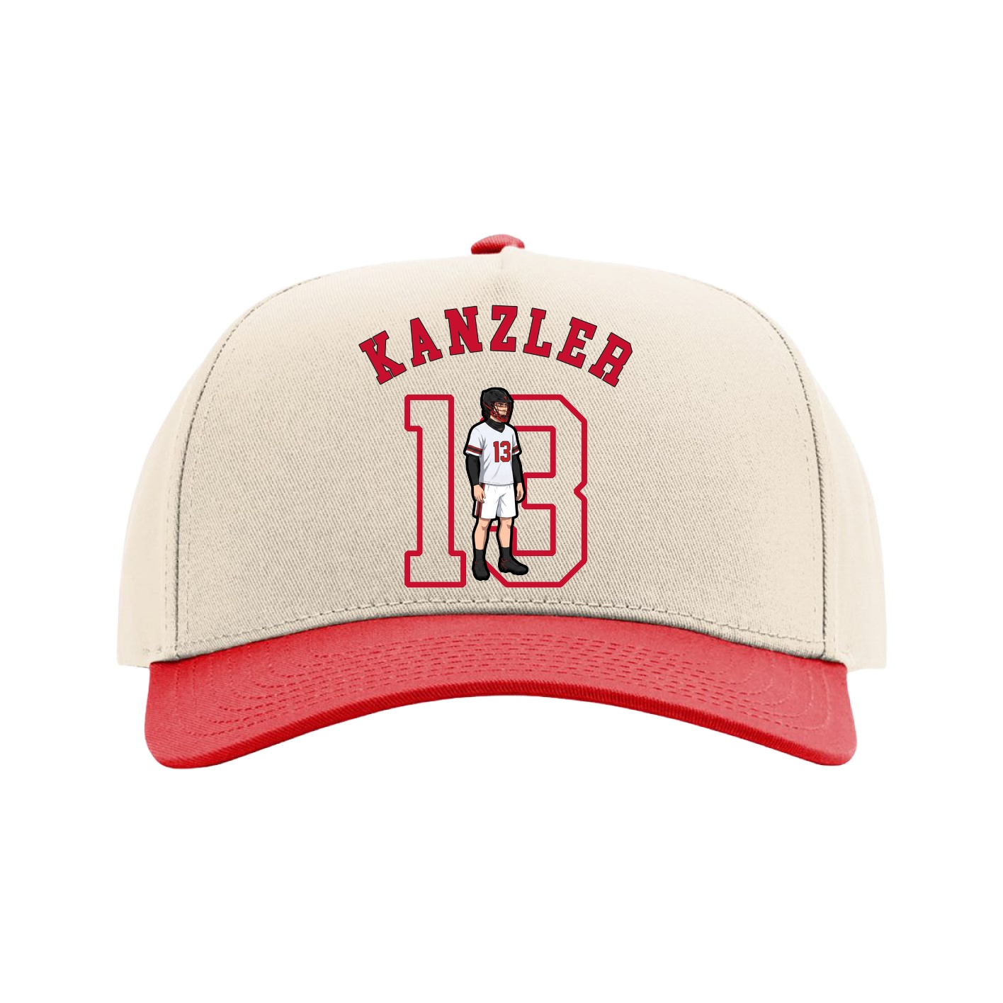 Full Fabric Five-Panel Champ Cap — Shirsey Arch in Cream/Red