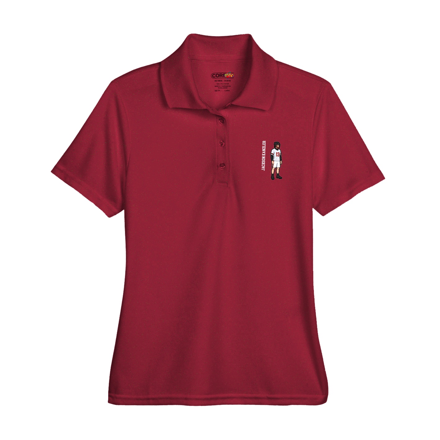 Womens Performance Polo — Name Vertical in Red