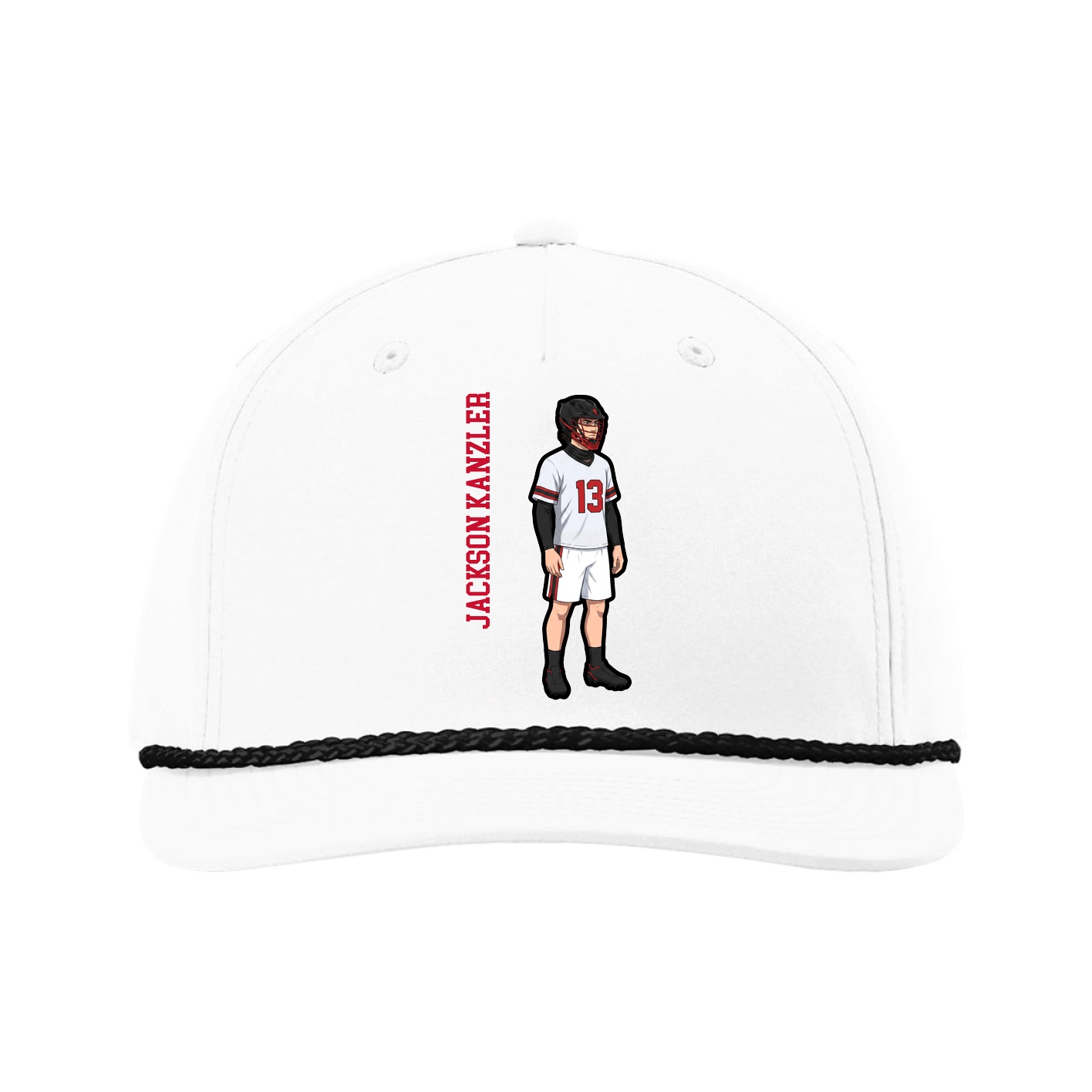 Five-Panel Classic Rope Cap — Name Vertical in White