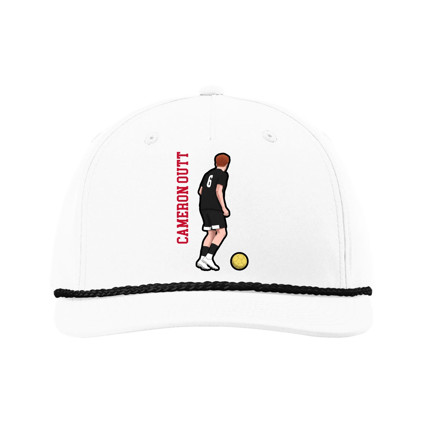 Five-Panel Classic Rope Cap — Name Vertical in White