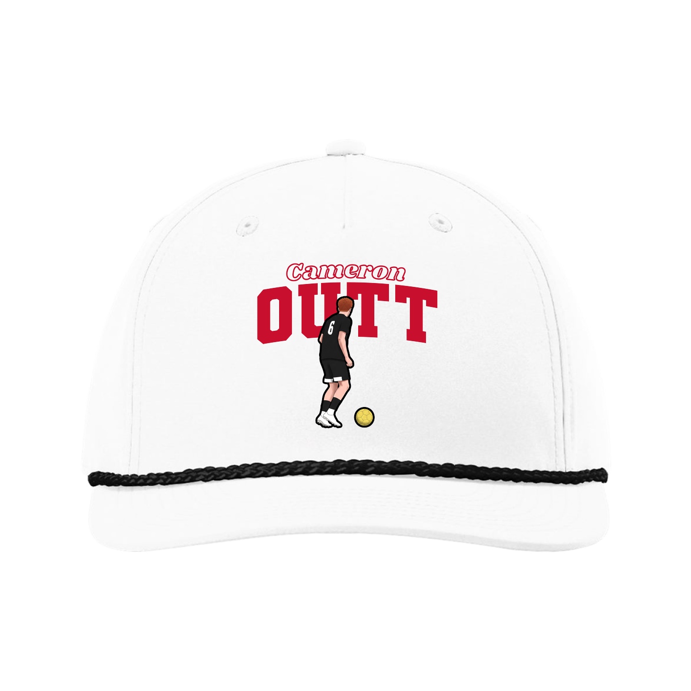 Five-Panel Classic Rope Cap — Name Arch in White