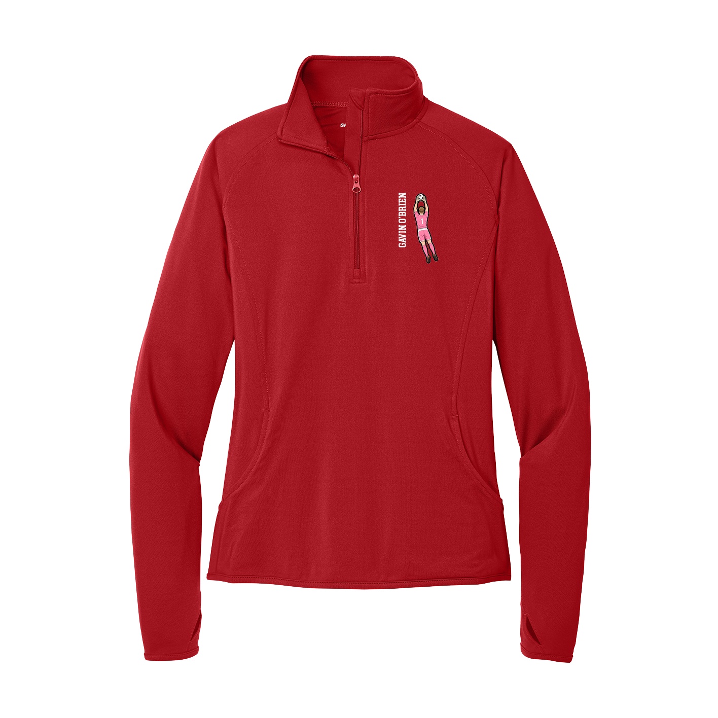 Women's Q-Zip Pullover — Name Vertical in Red