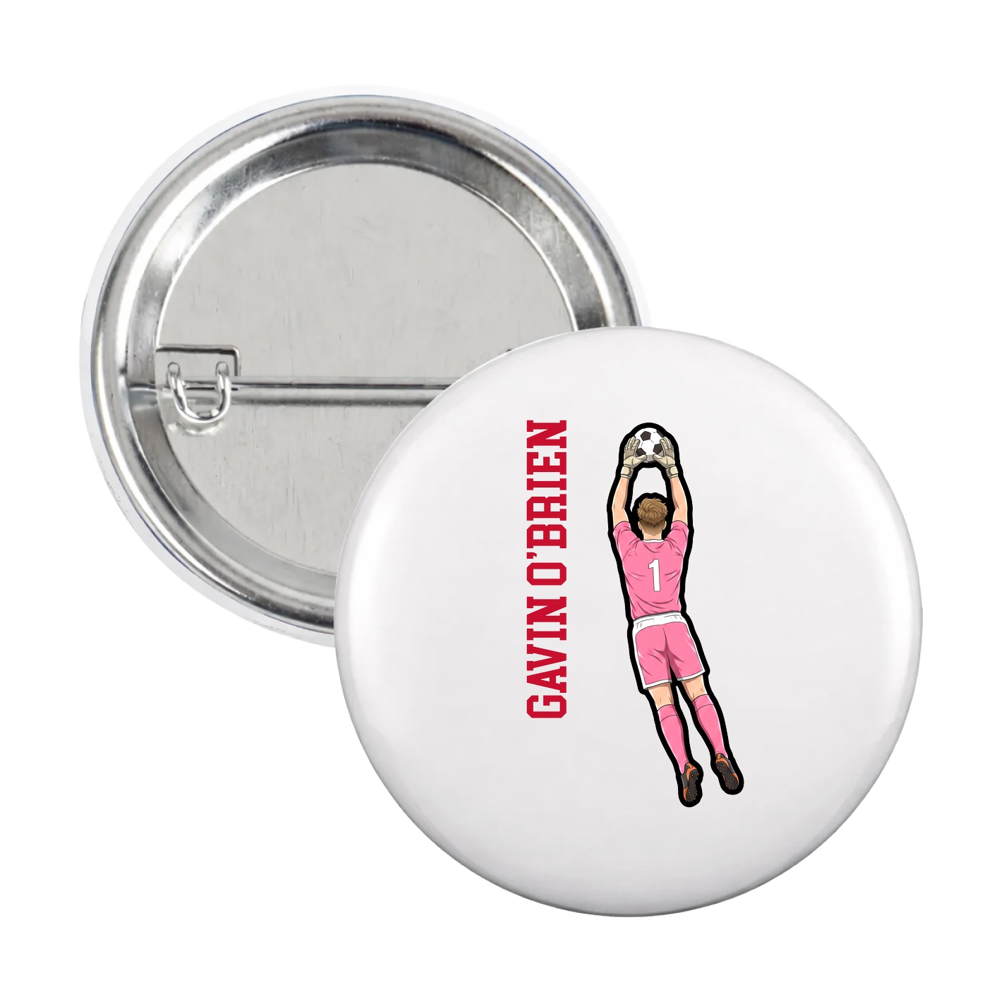 Game Day Button — Name Vertical in White
