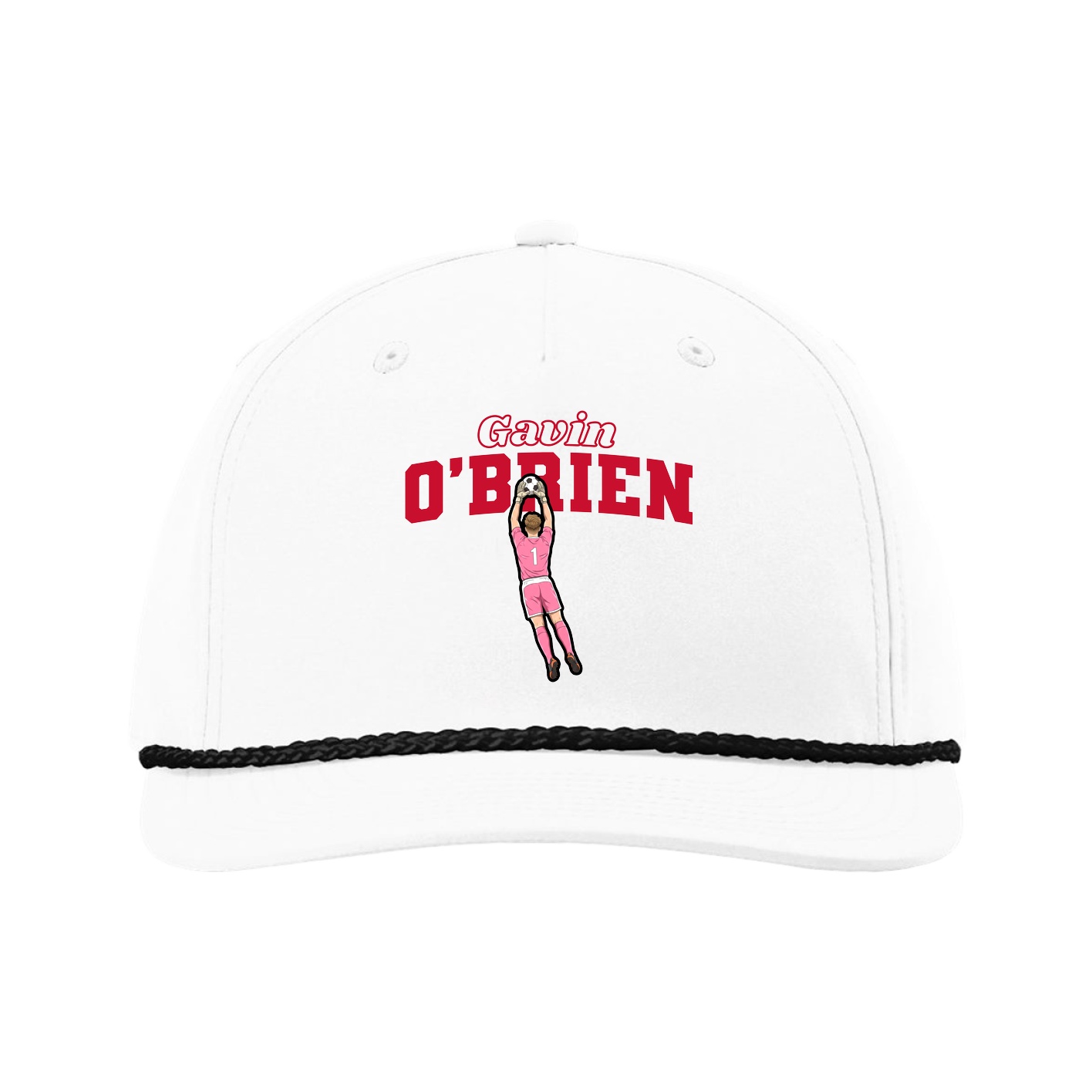 Five-Panel Classic Rope Cap — Name Arch in White
