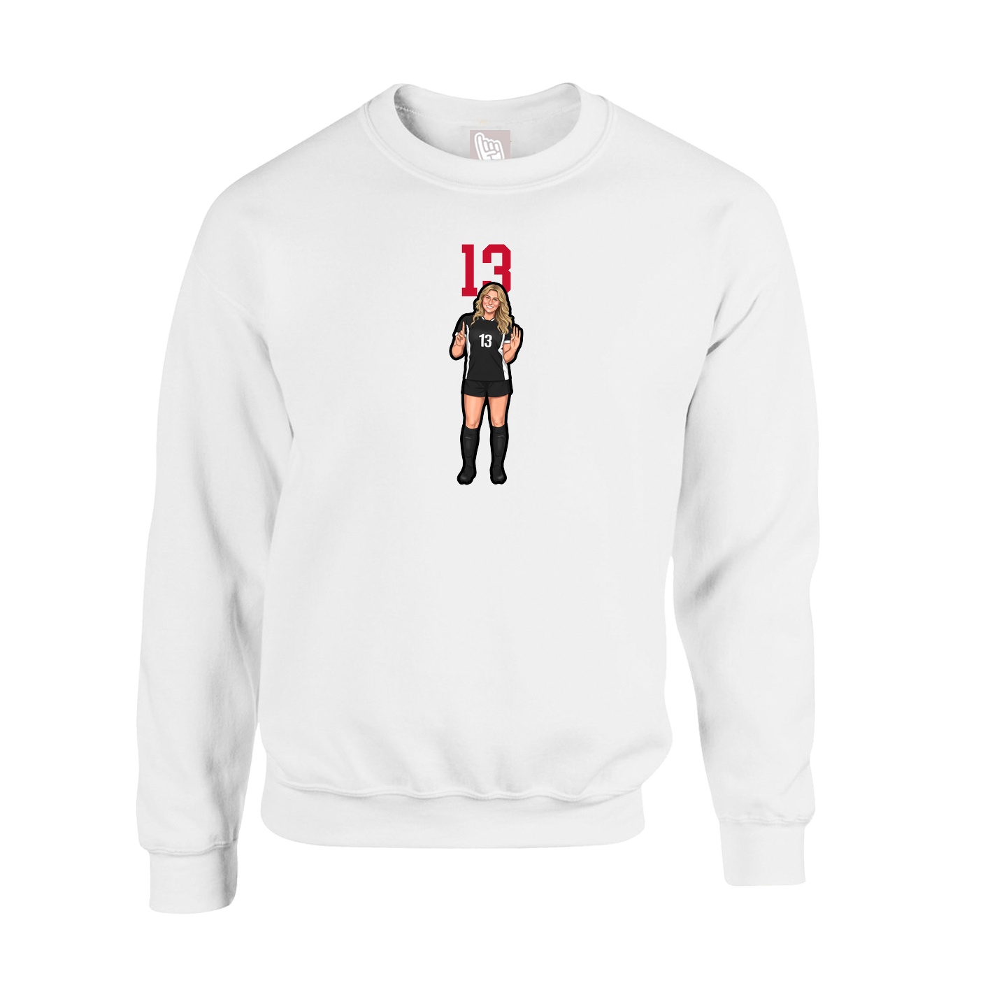 Fleece Crew — Number Top in White
