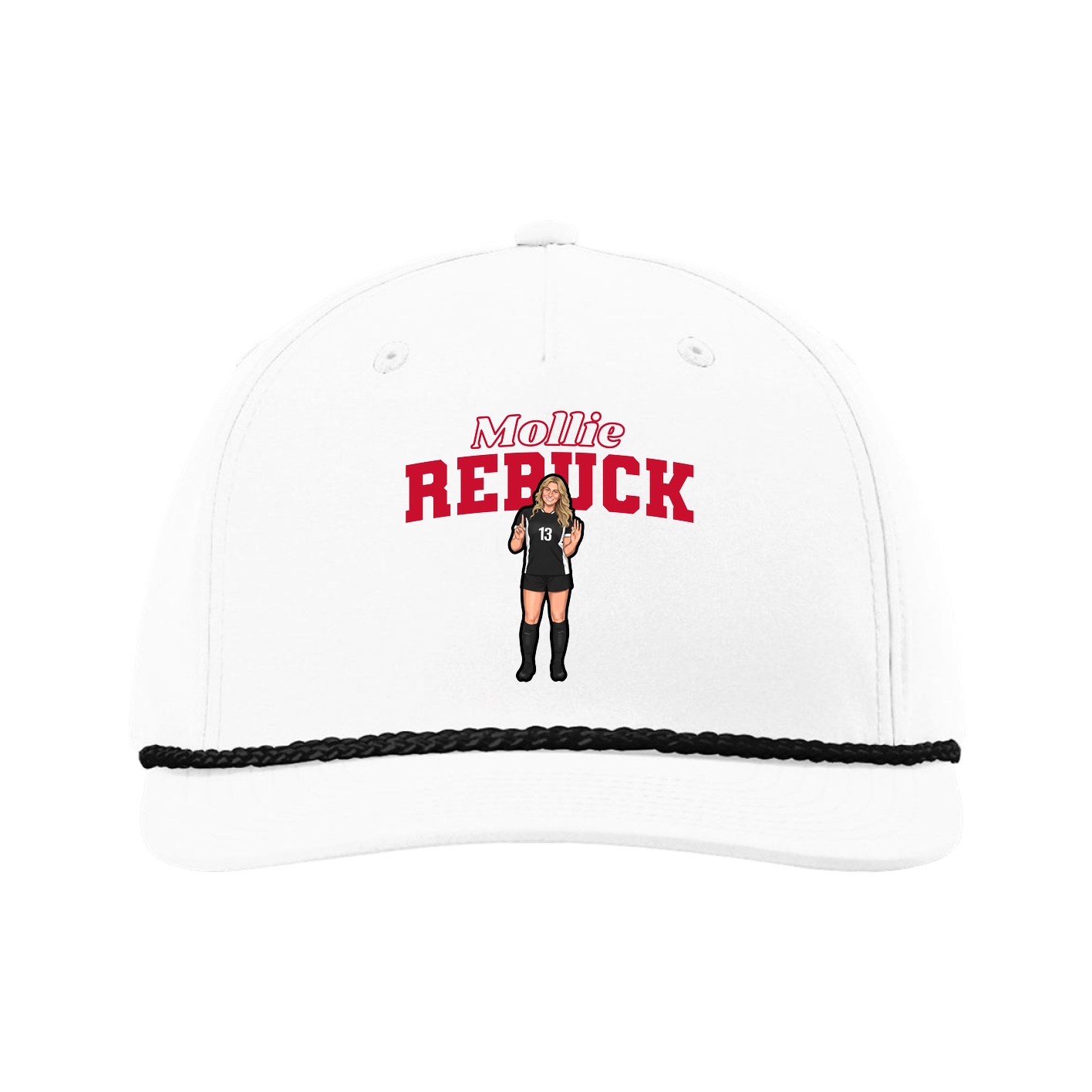 Five-Panel Classic Rope Cap — Name Arch in White