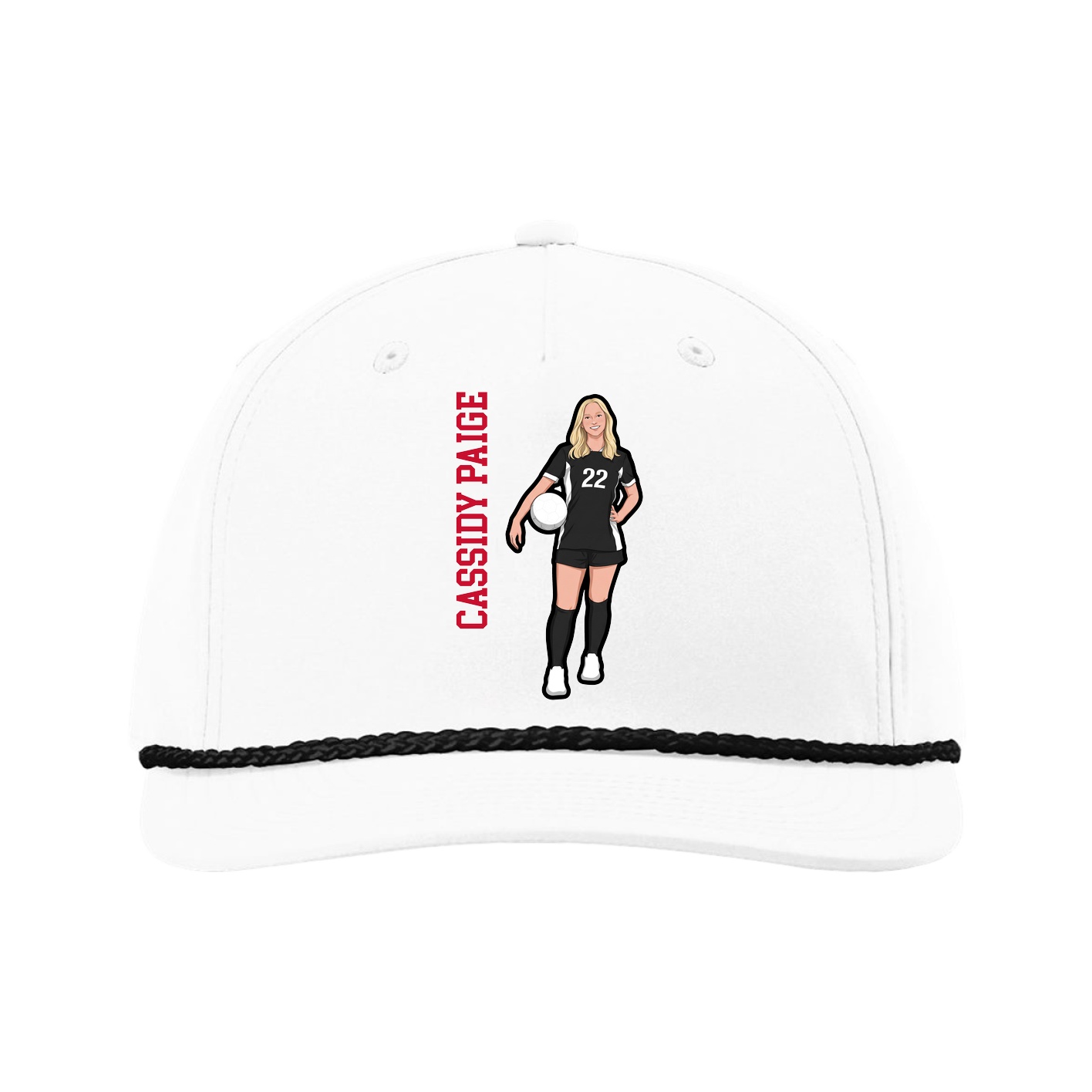 Five-Panel Classic Rope Cap — Name Vertical in White