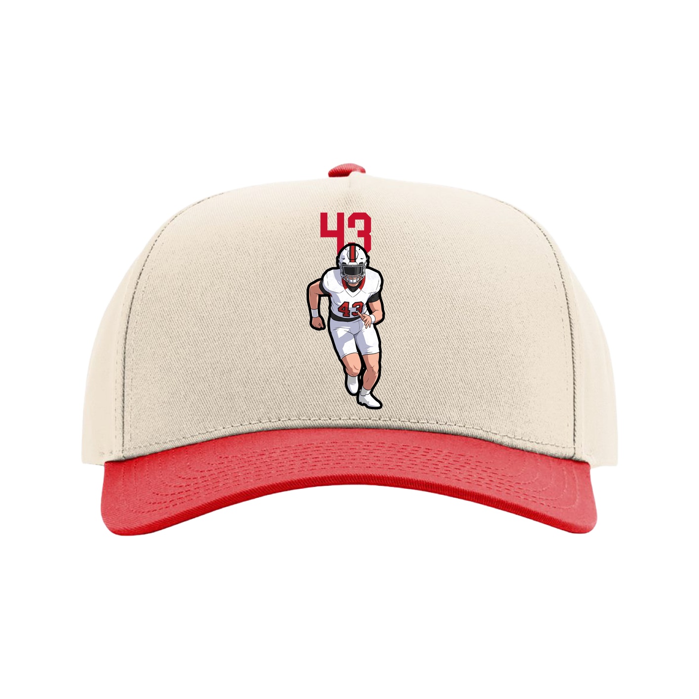 Full Fabric Five-Panel Champ Cap — Number Top in Cream/Red