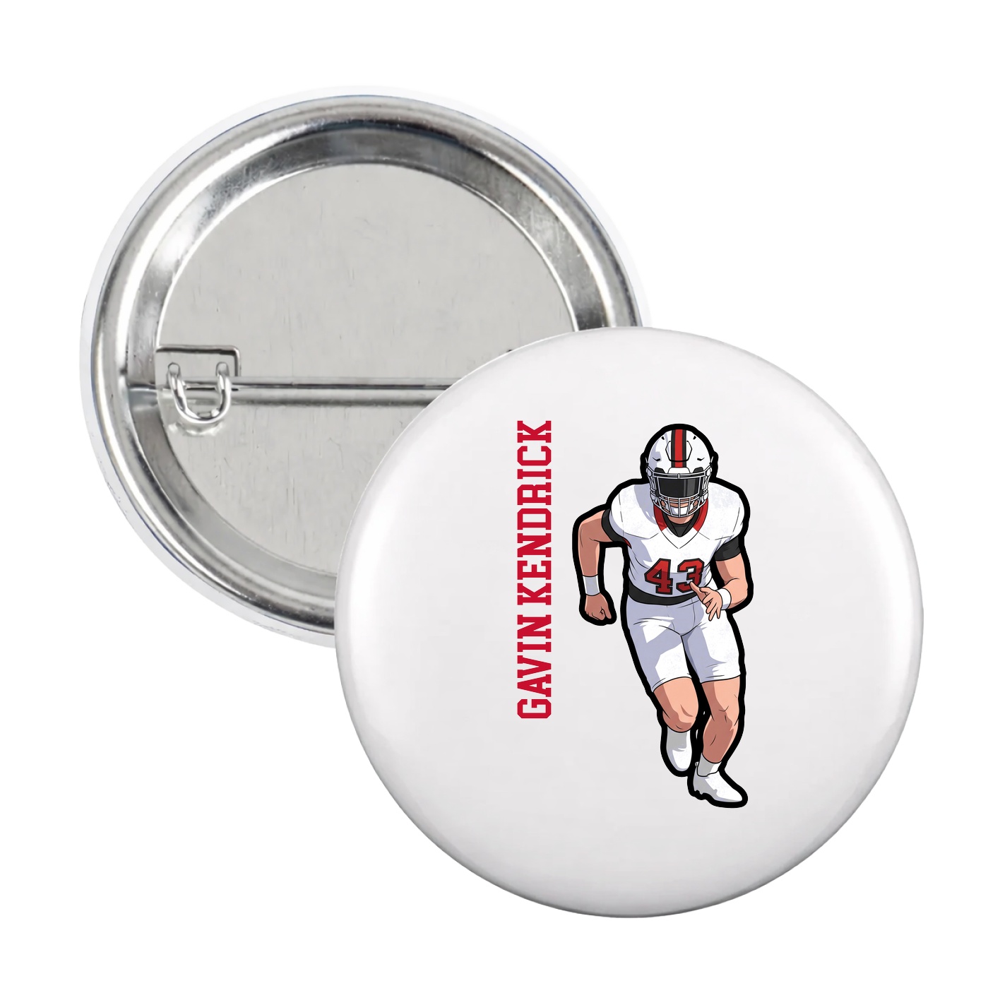 Game Day Button — Name Vertical in White