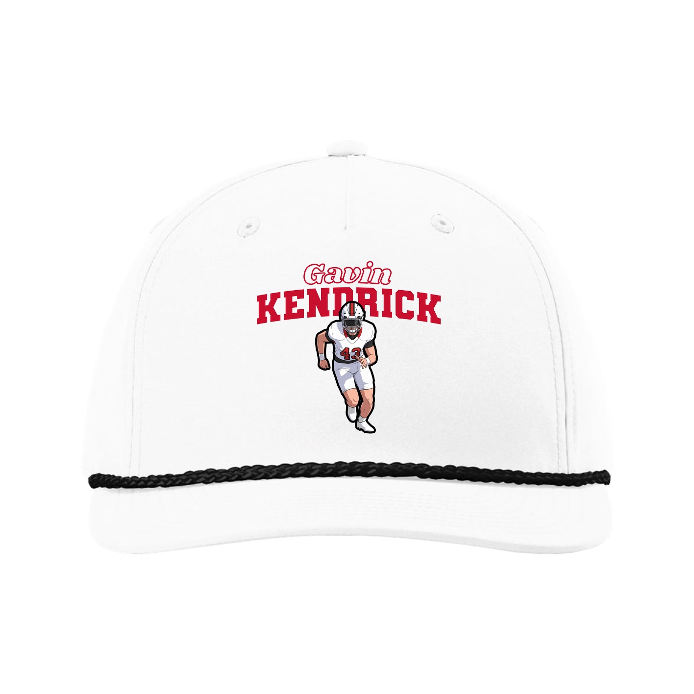 Five-Panel Classic Rope Cap — Name Arch in White