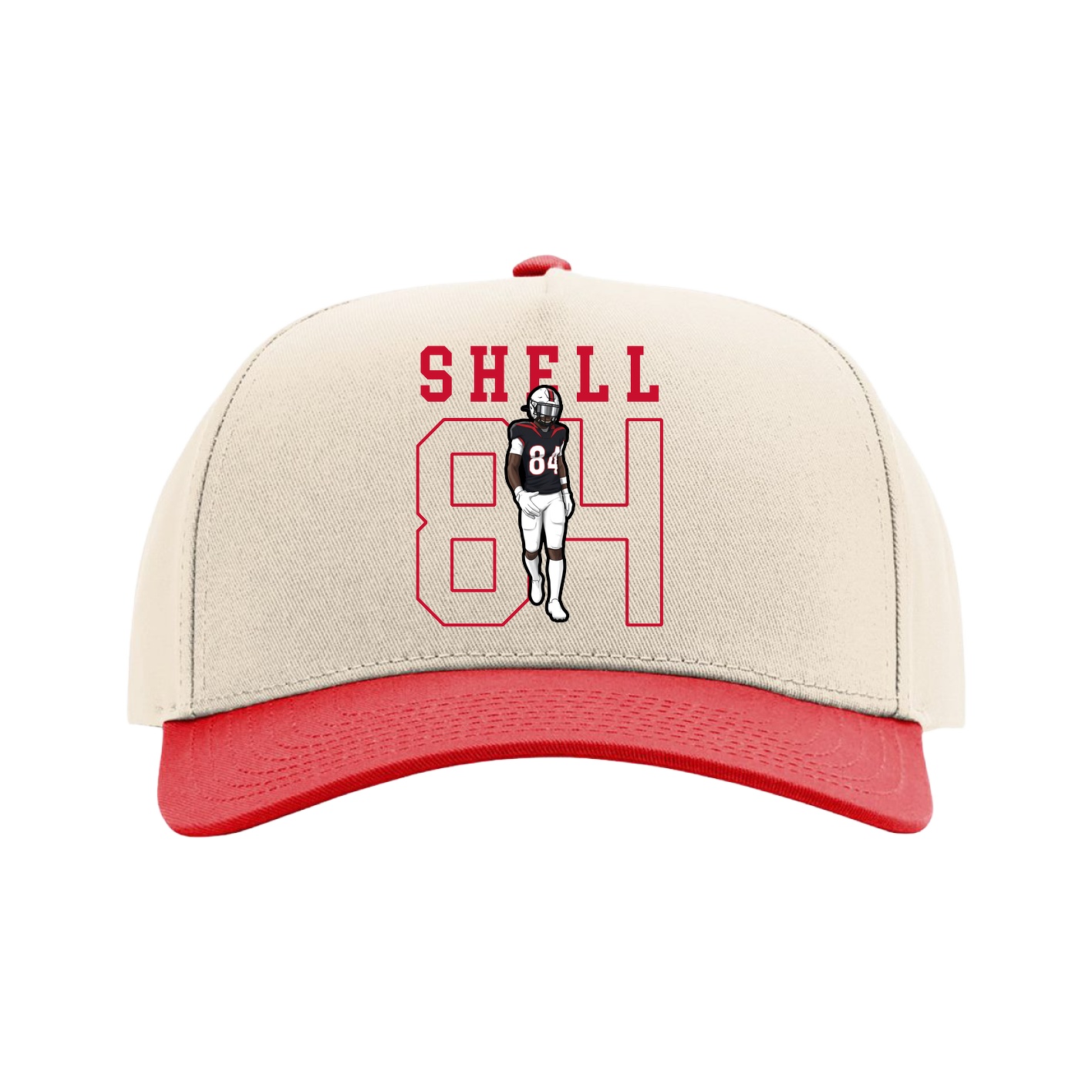 Full Fabric Five-Panel Champ Cap — Shirsey in Cream/Red