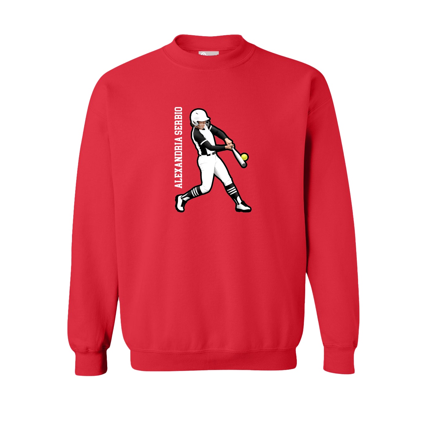 Fleece Crew — Name Vertical in Red