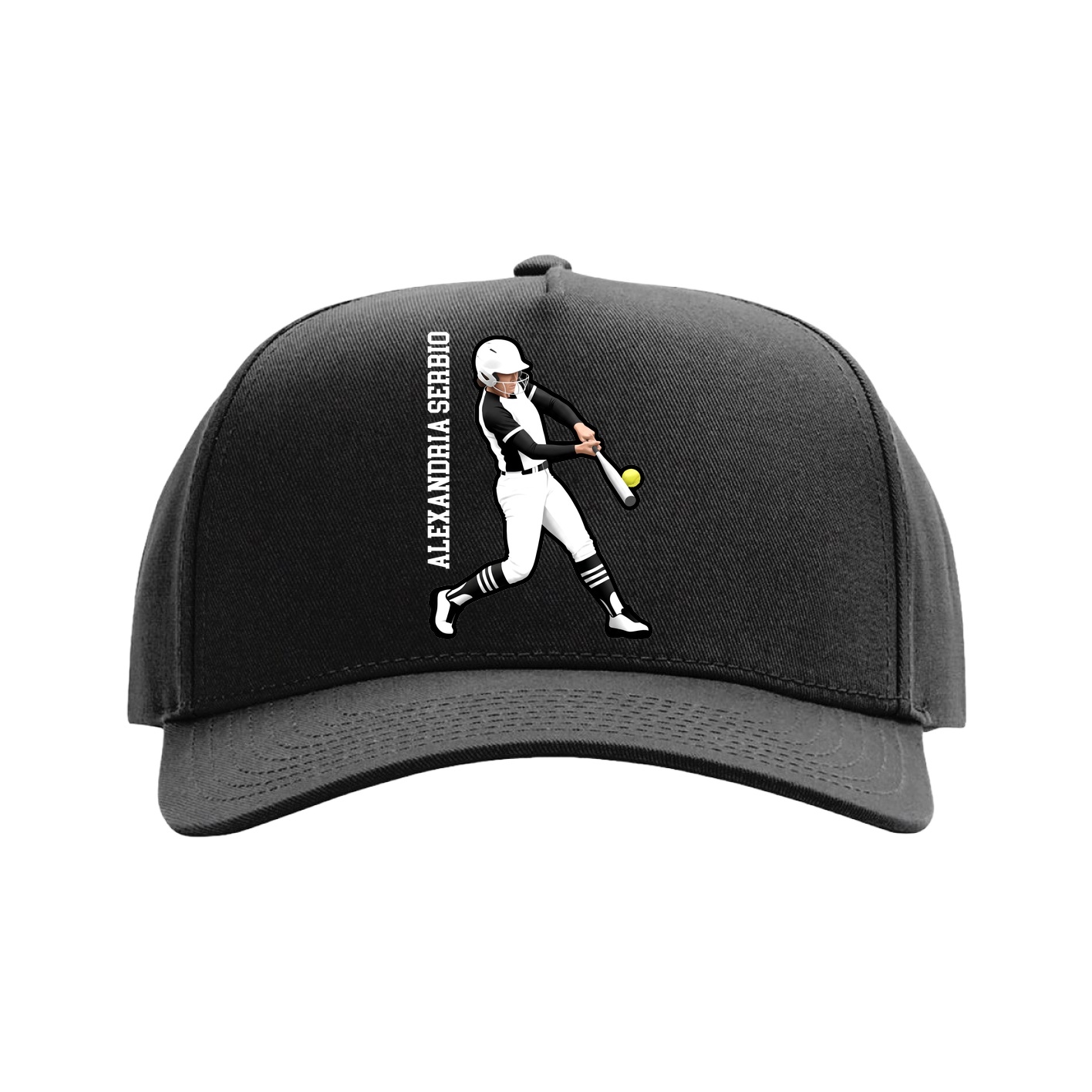 Full Fabric Five-Panel Champ Cap — Name Vertical in Black