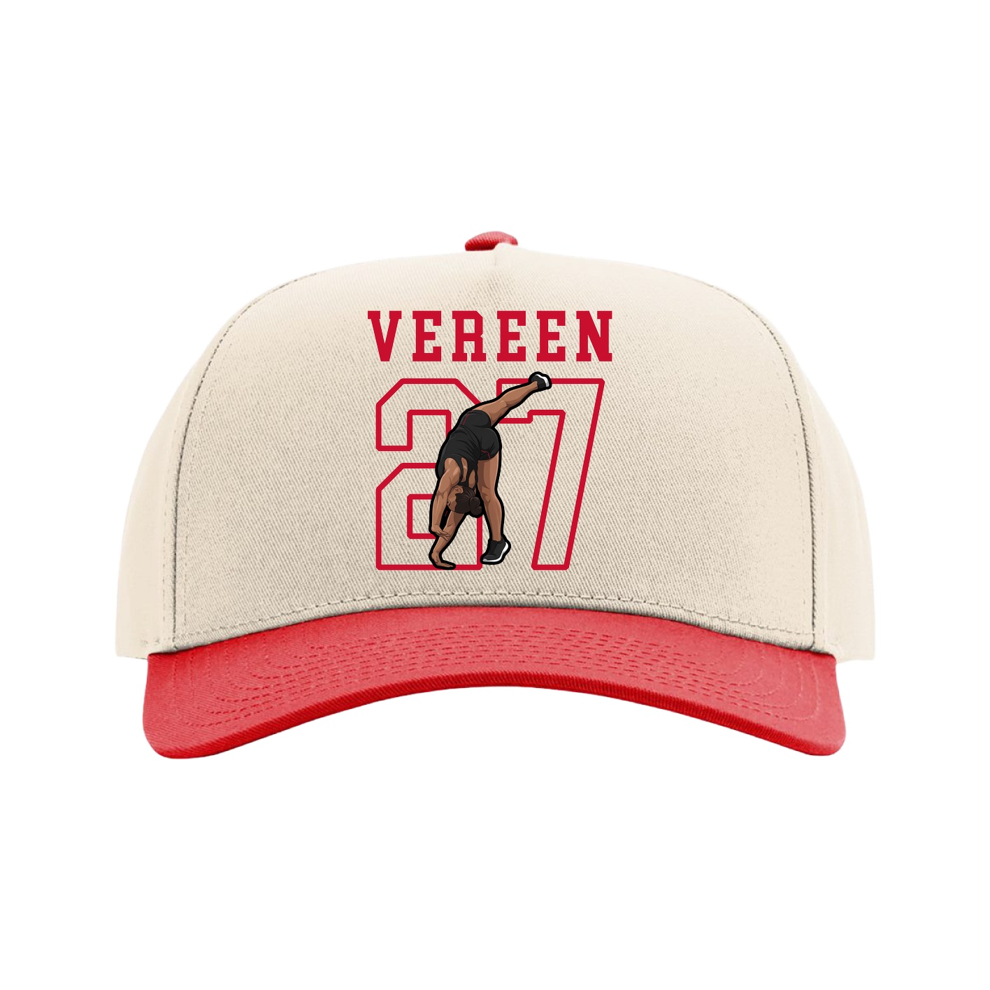 Full Fabric Five-Panel Champ Cap — Shirsey in Cream/Red