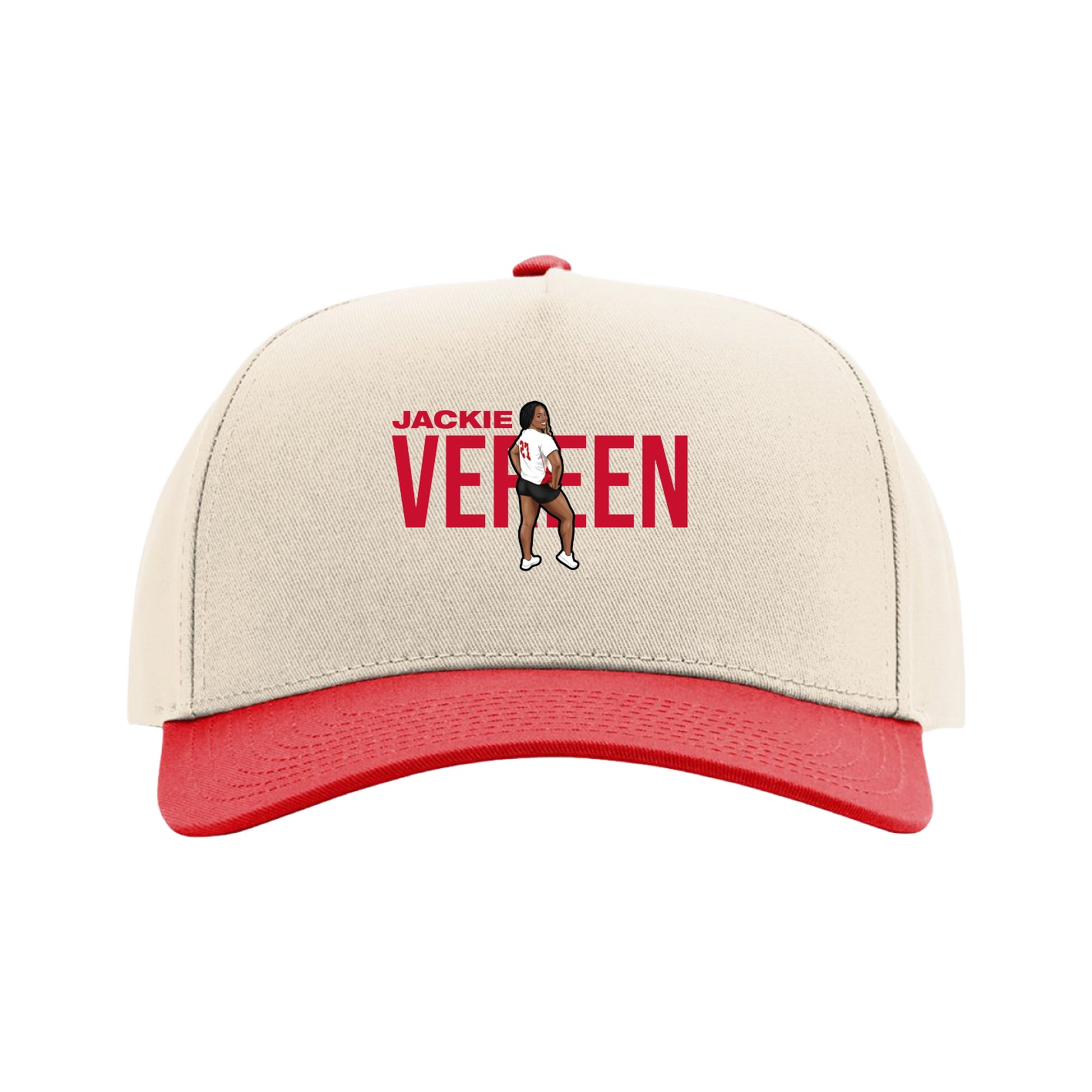 Full Fabric Five-Panel Champ Cap — Player Name in Cream/Red