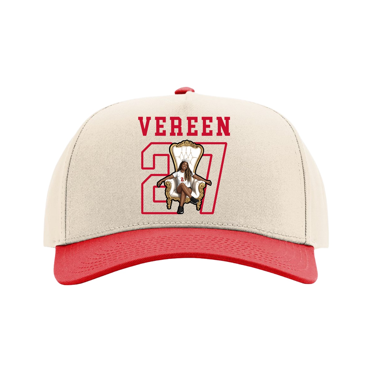 Full Fabric Five-Panel Champ Cap — Shirsey in Cream/Red