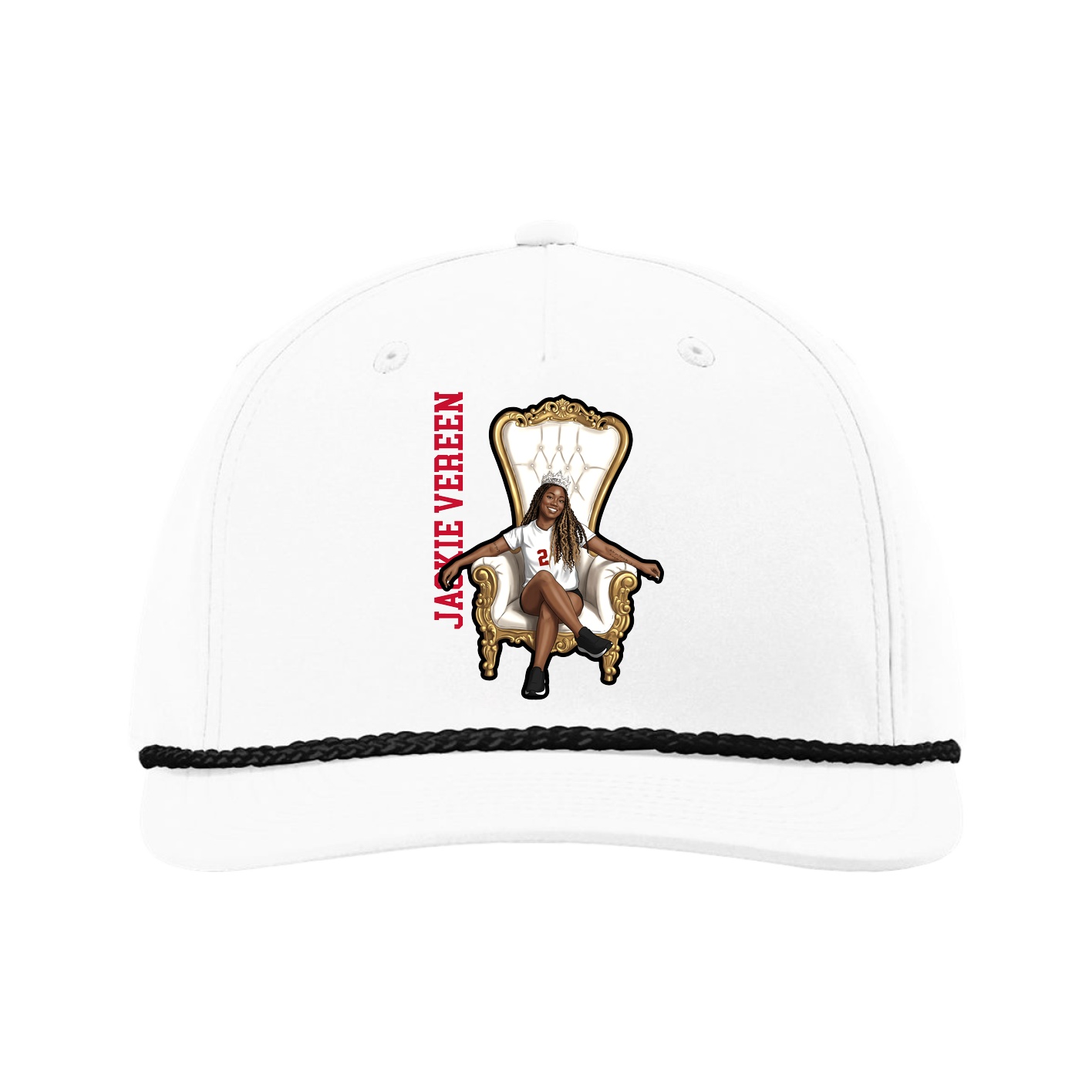 Five-Panel Classic Rope Cap — Name Vertical in White