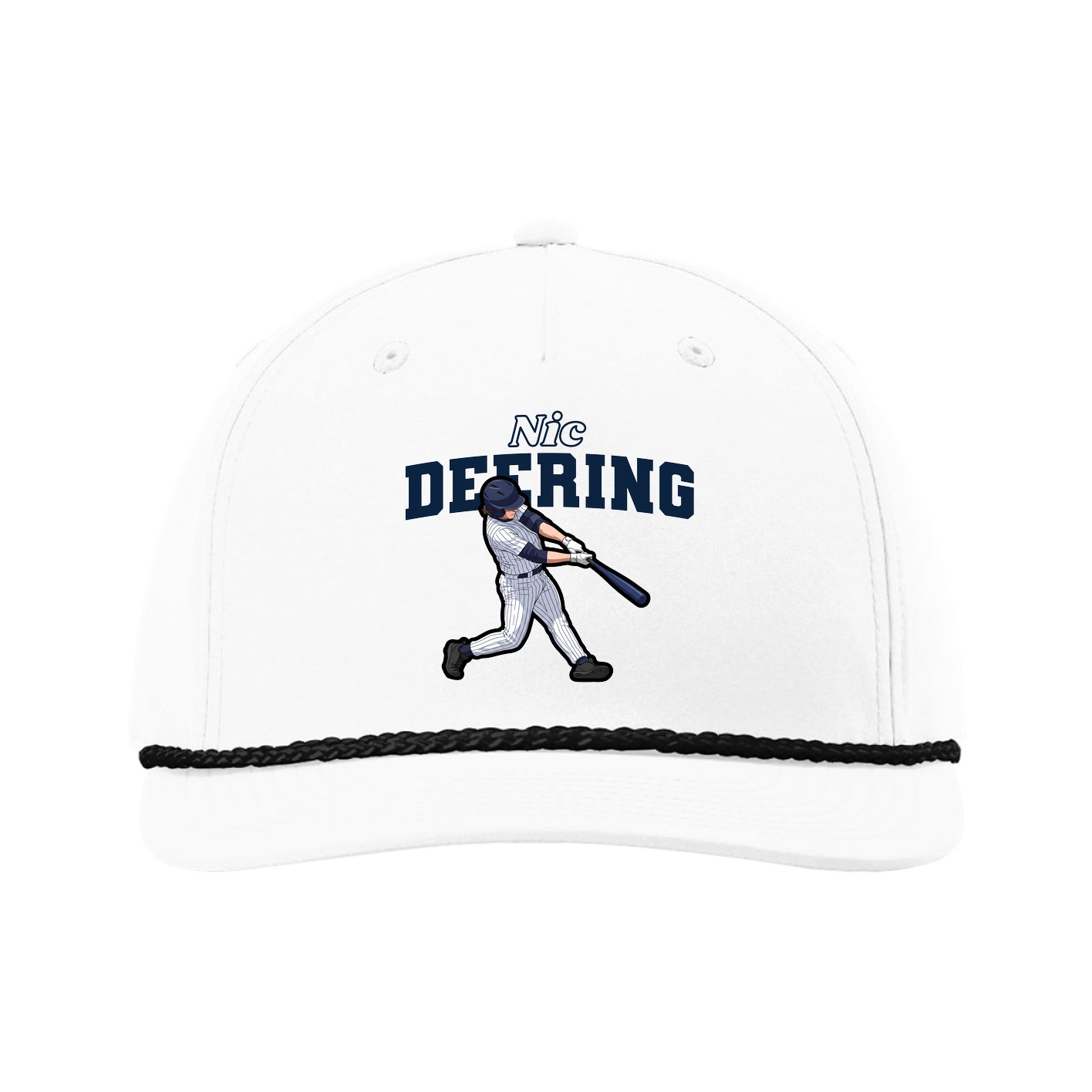 Five-Panel Classic Rope Cap — Name Arch in White