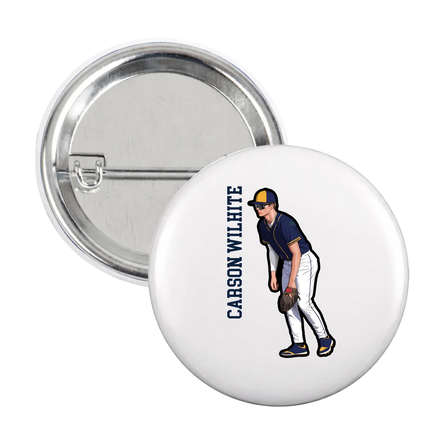 Game Day Button — Name Vertical in White