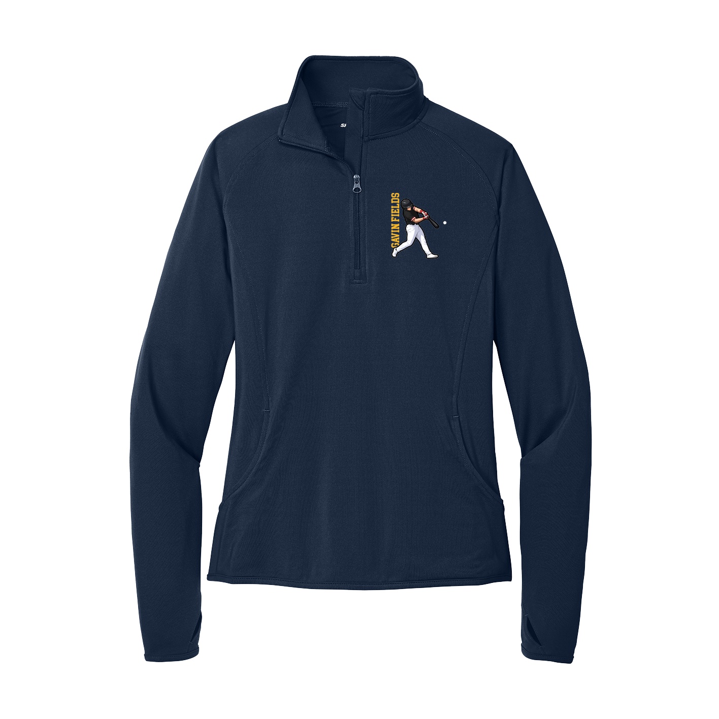 Women's Q-Zip Pullover — Name Vertical in Navy