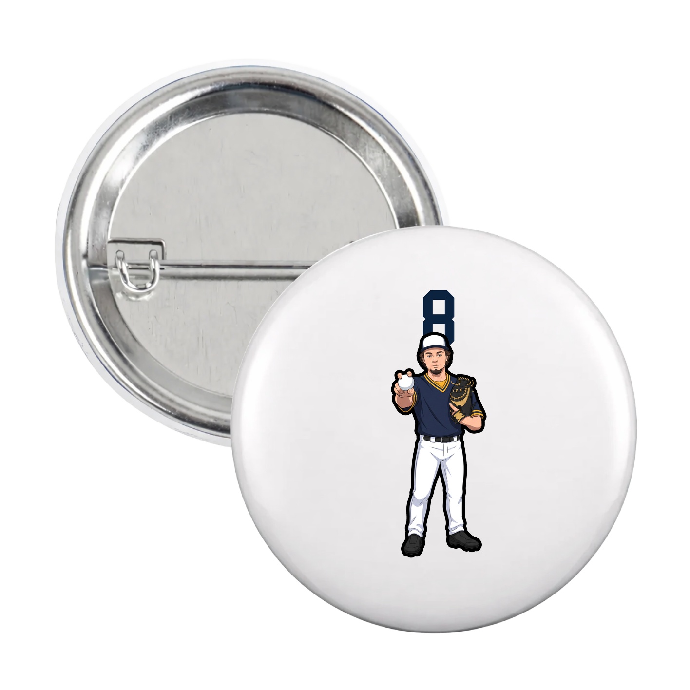 Game Day Button — Number Top in White