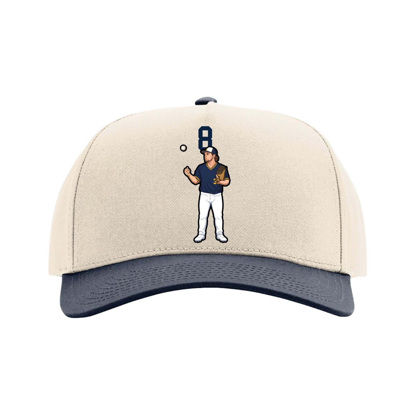 Full Fabric Five-Panel Champ Cap — Number Top in Cream/Navy