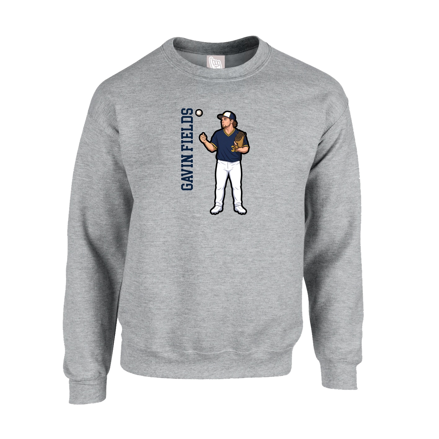 Fleece Crew — Name Vertical in Grey