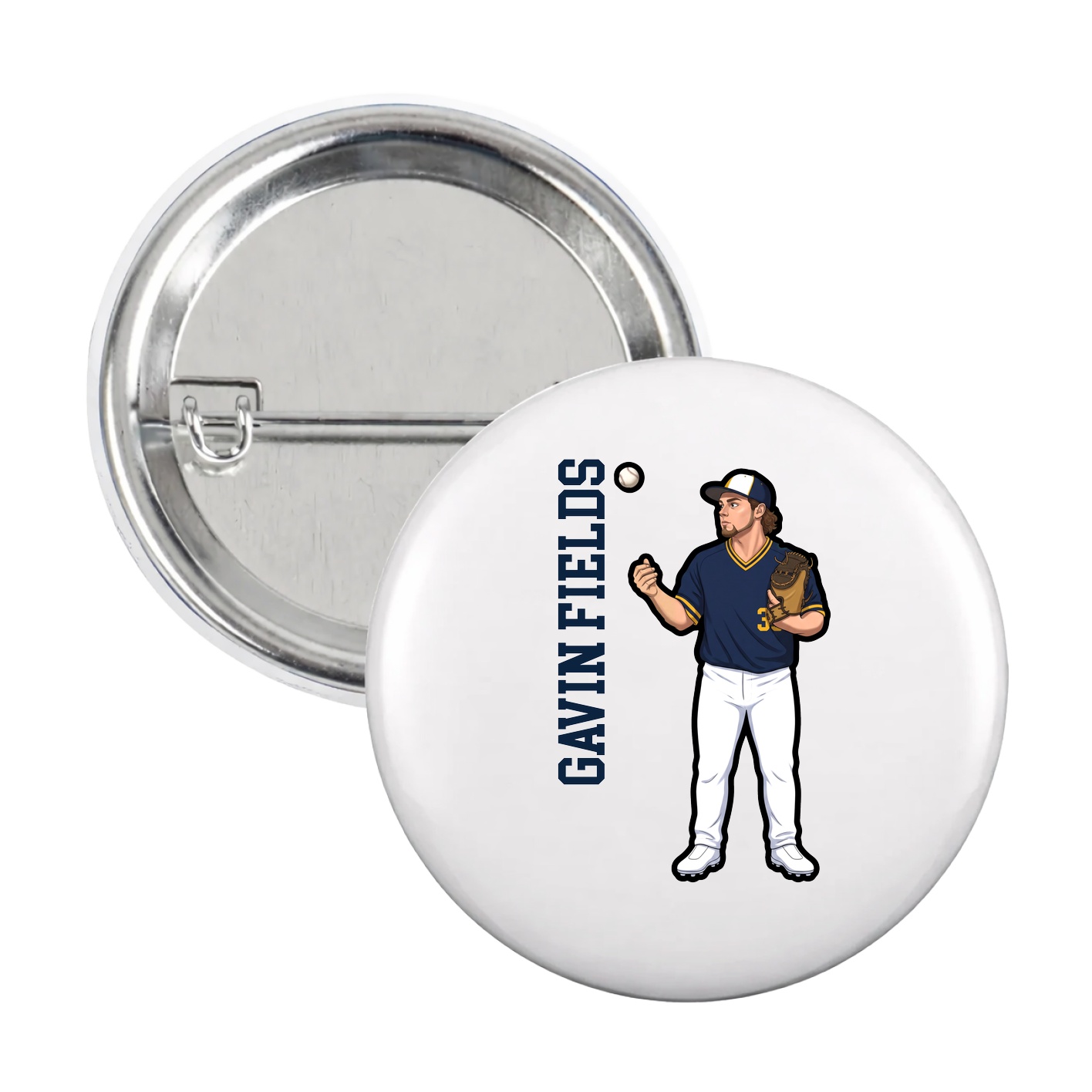 Game Day Button — Name Vertical in White