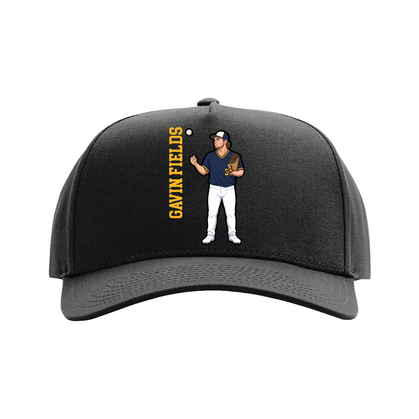Full Fabric Five-Panel Champ Cap — Name Vertical in Black
