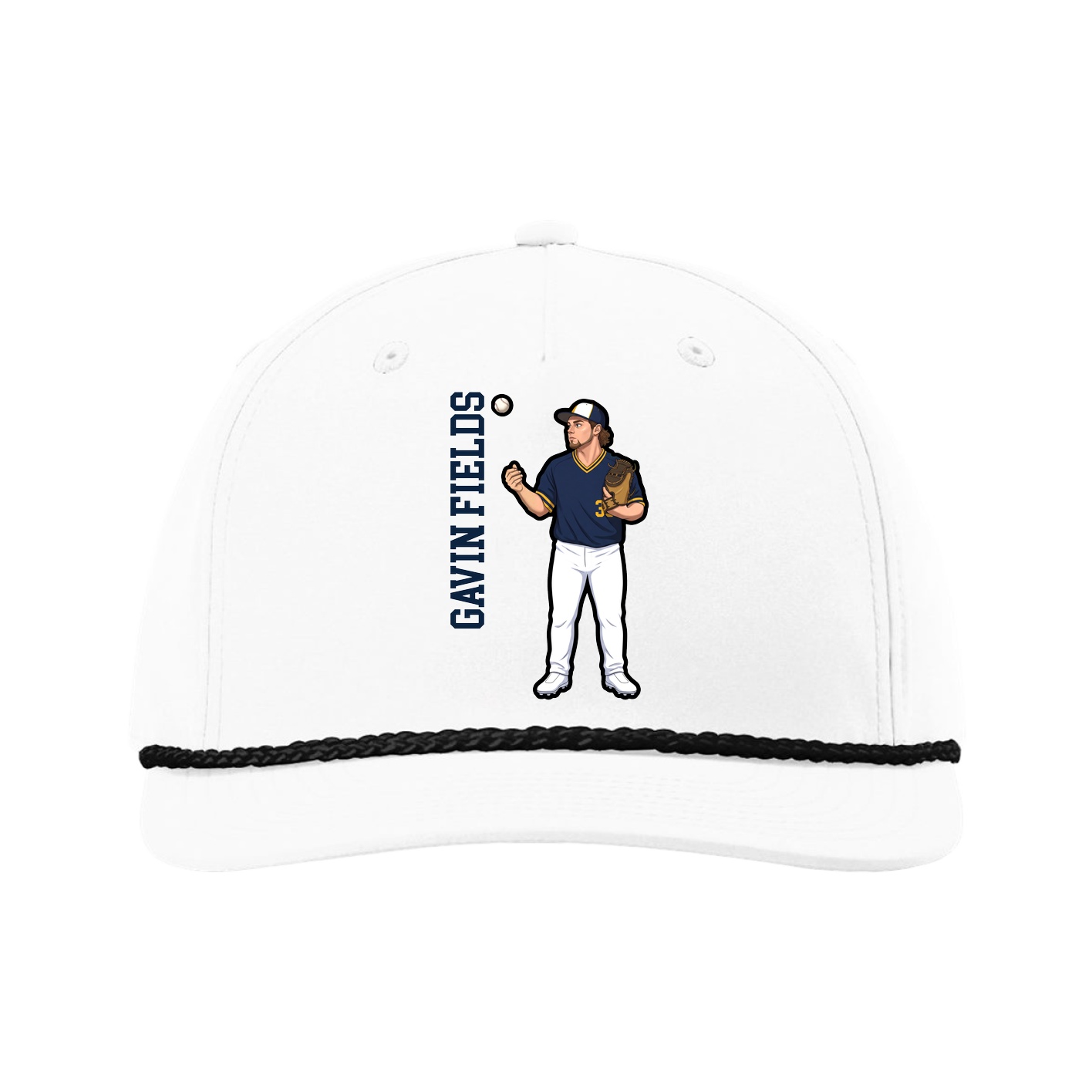 Five-Panel Classic Rope Cap — Name Vertical in White