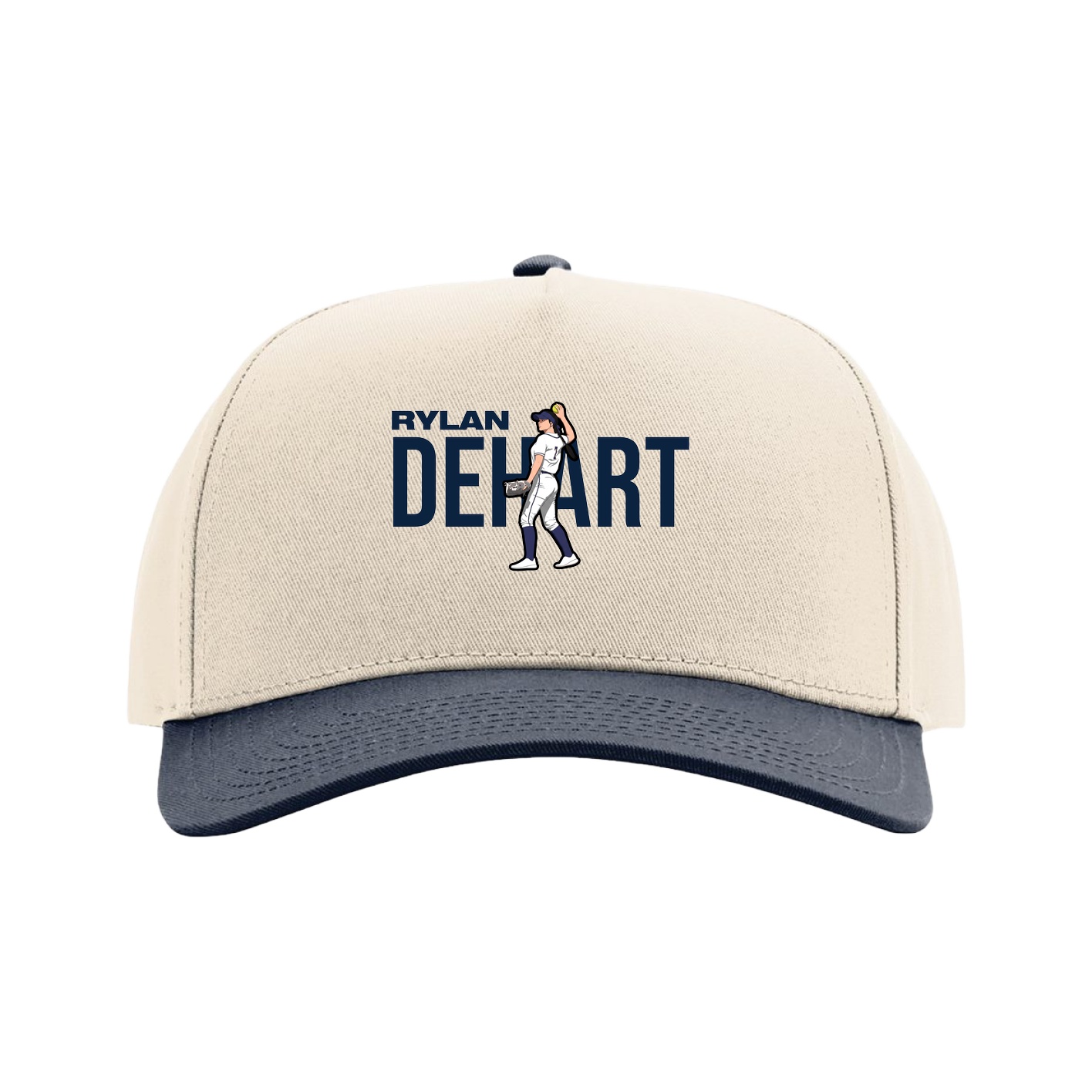 Full Fabric Five-Panel Champ Cap — Player Name in Cream/Navy