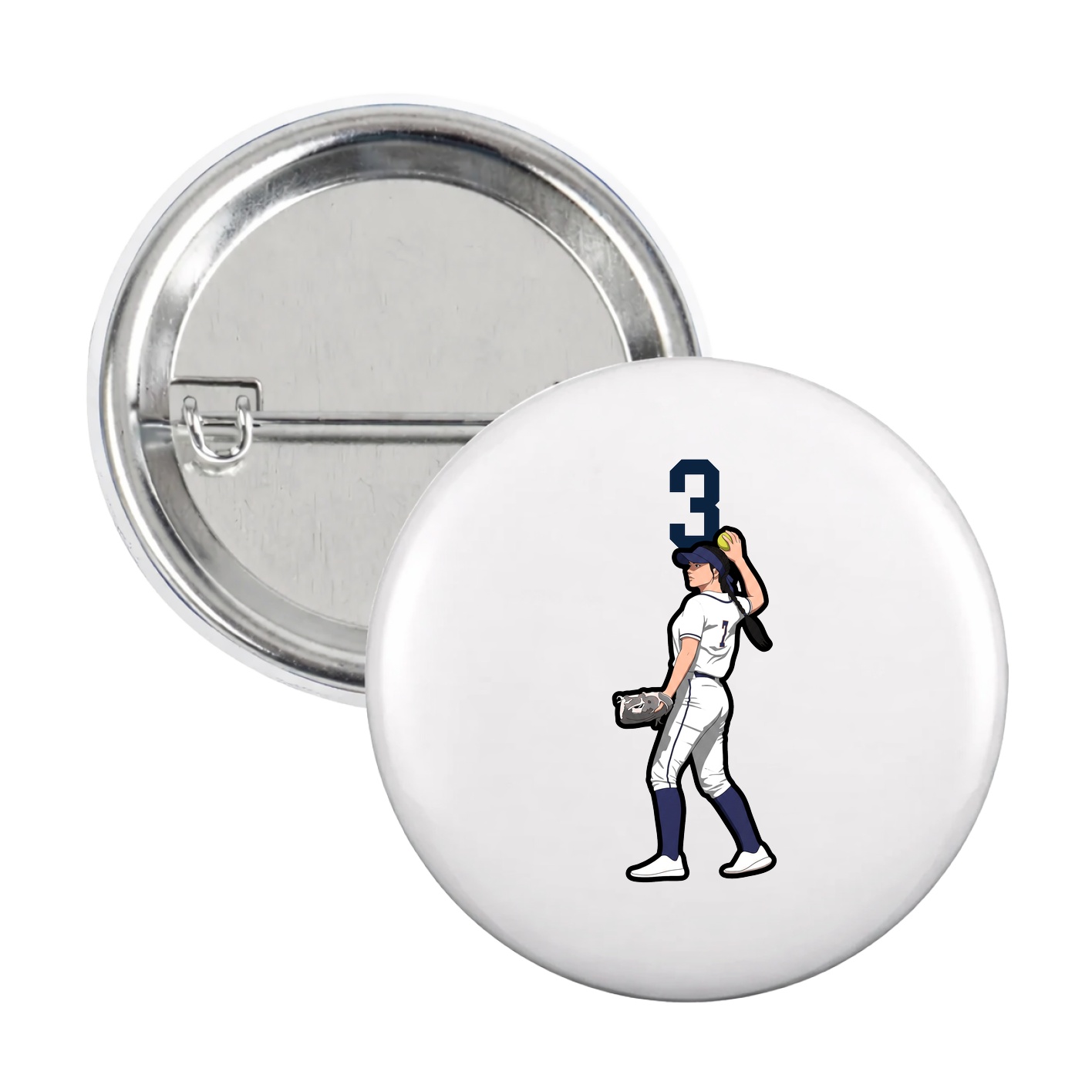 Game Day Button — Number Top in White
