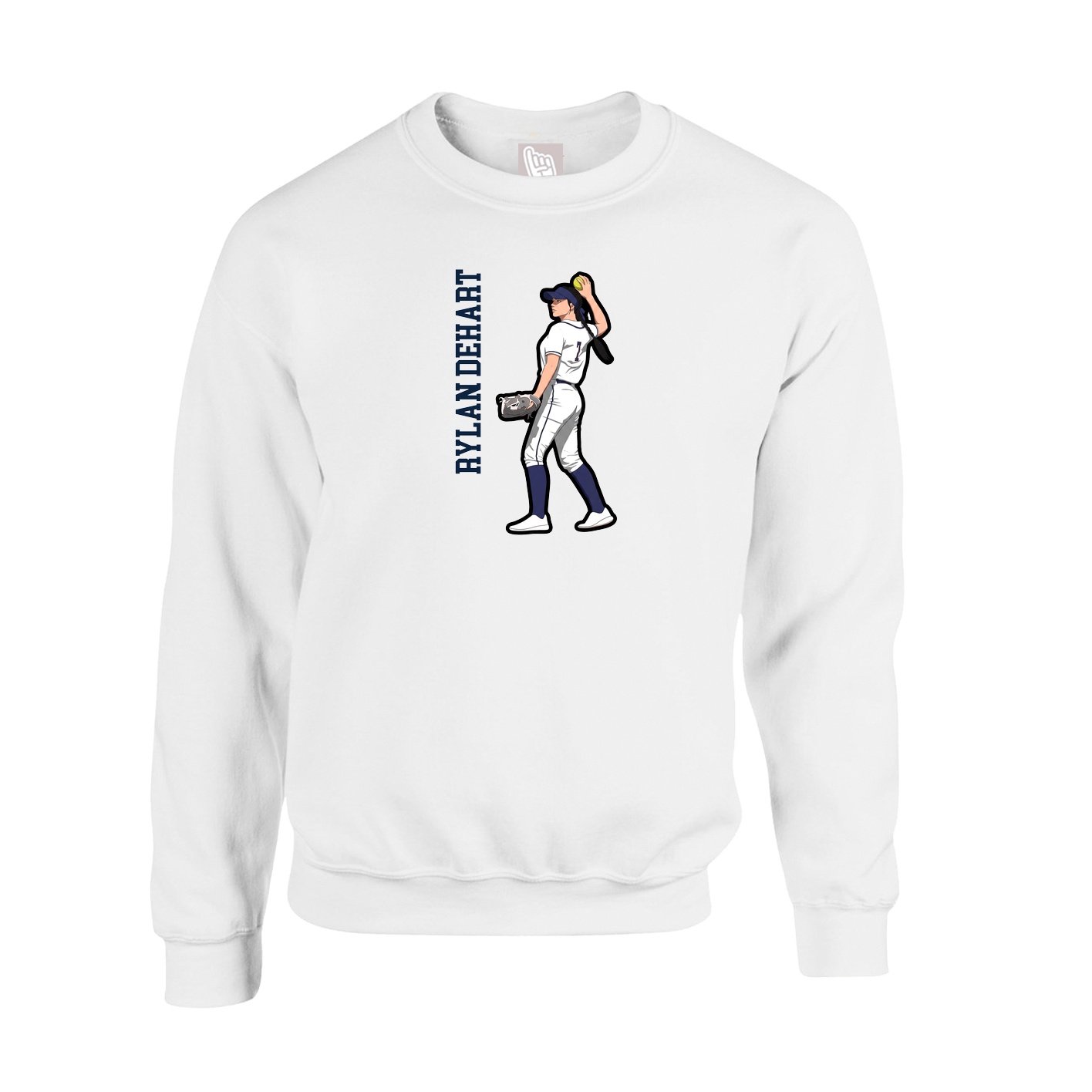 Fleece Crew — Name Vertical in White