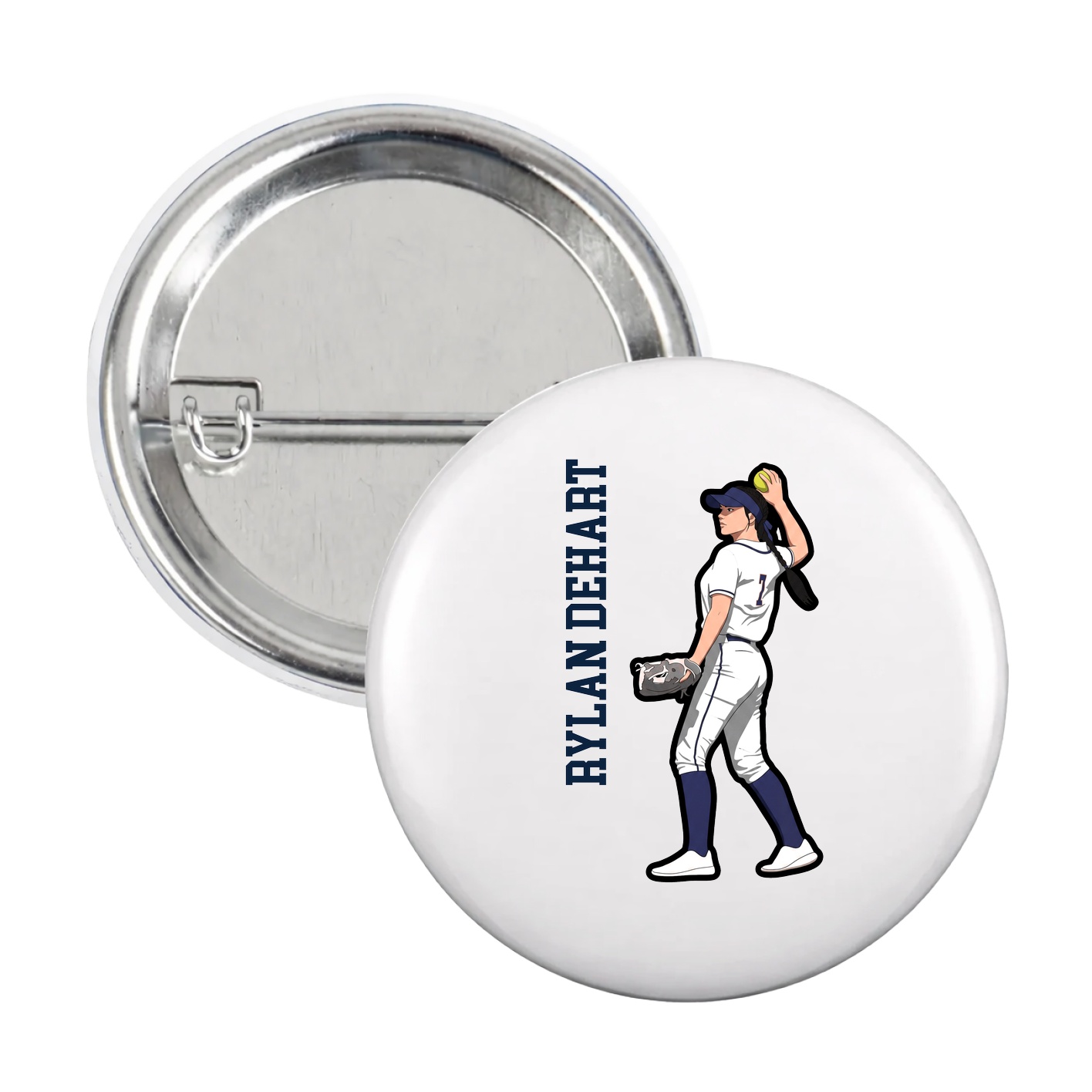 Game Day Button — Name Vertical in White