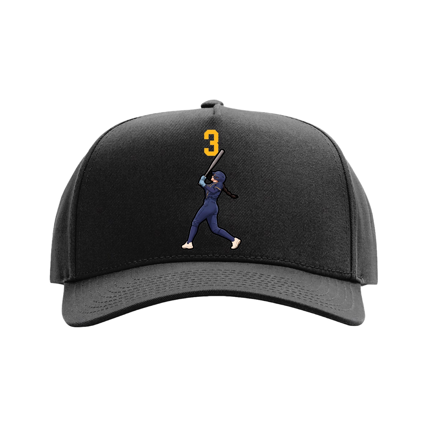 Full Fabric Five-Panel Champ Cap — Number Top in Black