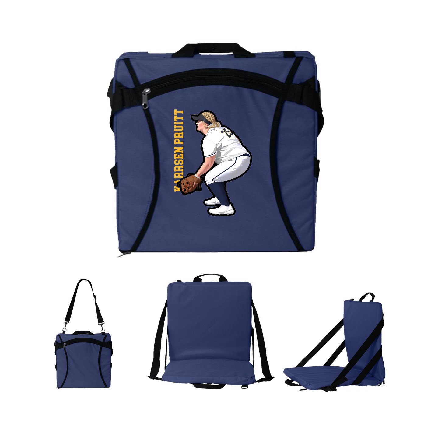 Folding Stadium Seat — Name Vertical in Navy