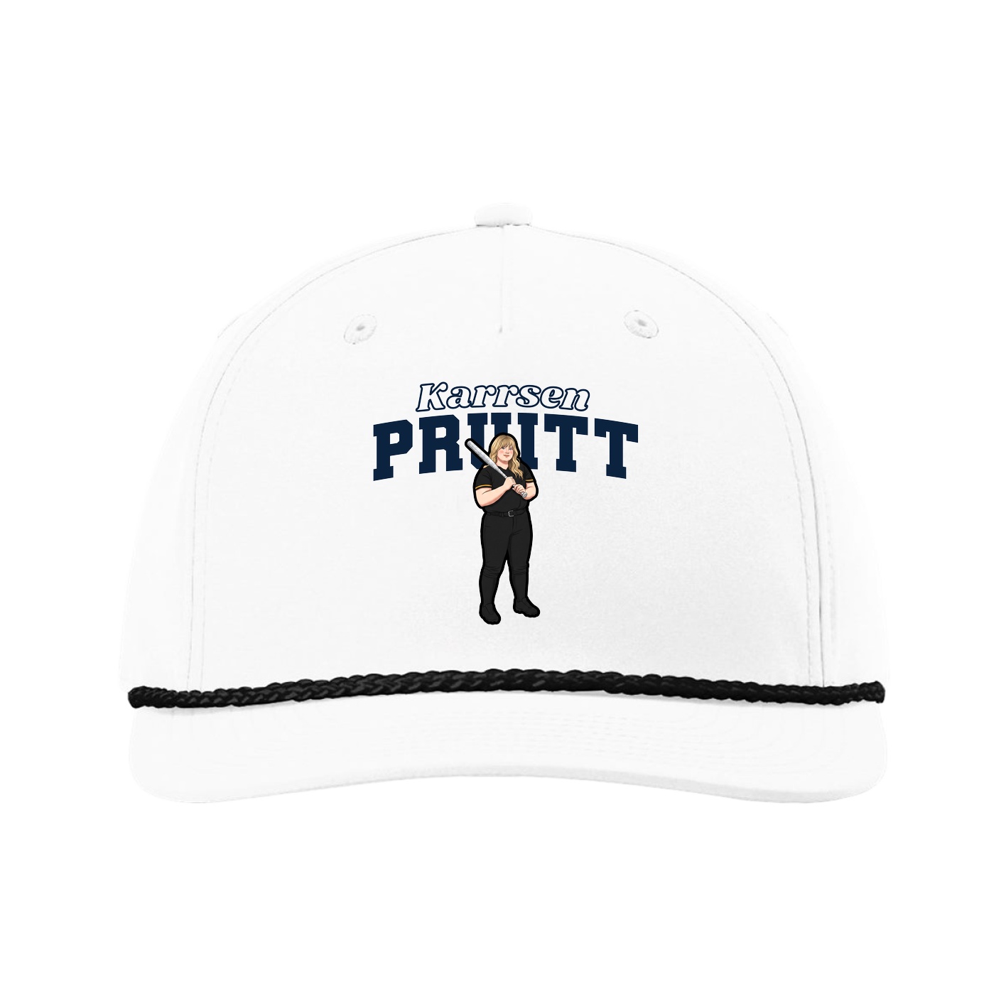 Five-Panel Classic Rope Cap — Name Arch in White