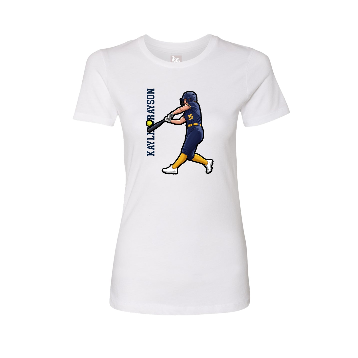 Womens Tee — Name Vertical in White