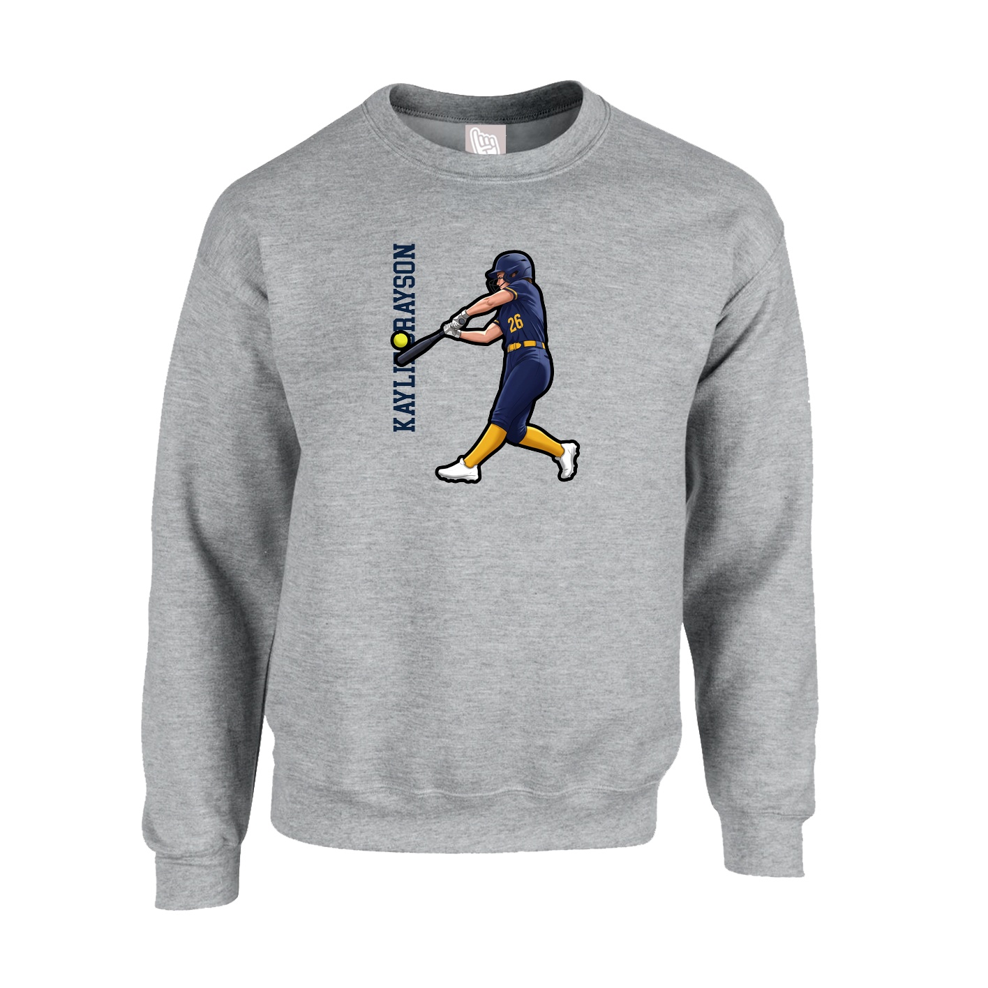 Fleece Crew — Name Vertical in Grey