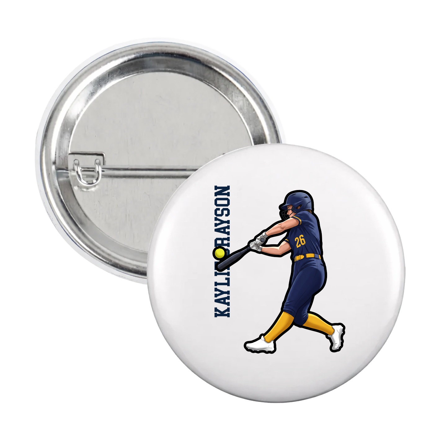 Game Day Button — Name Vertical in White