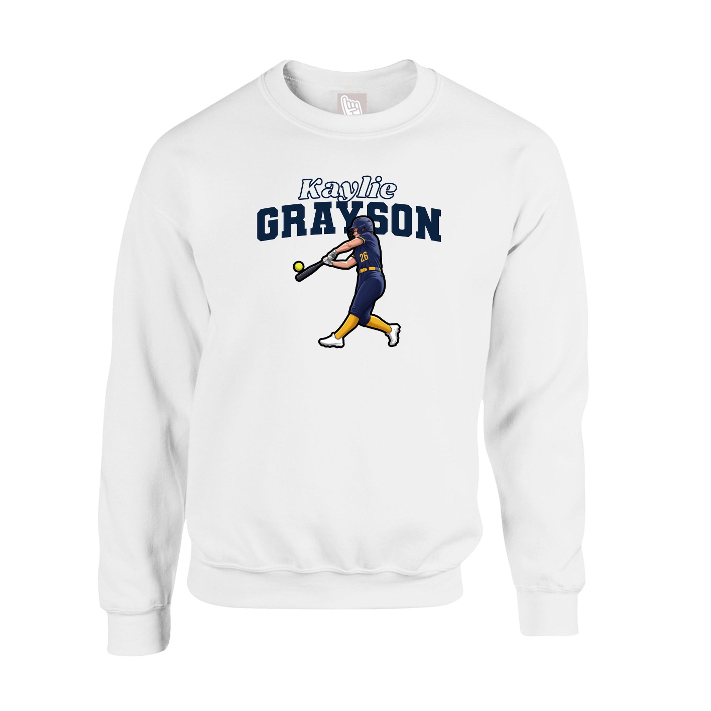 Fleece Crew — Name Arch in White