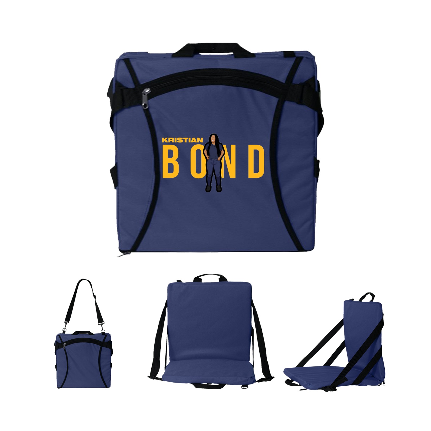 Folding Stadium Seat — Player Name in Navy