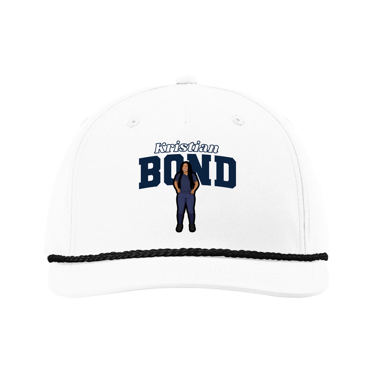 Five-Panel Classic Rope Cap — Name Arch in White