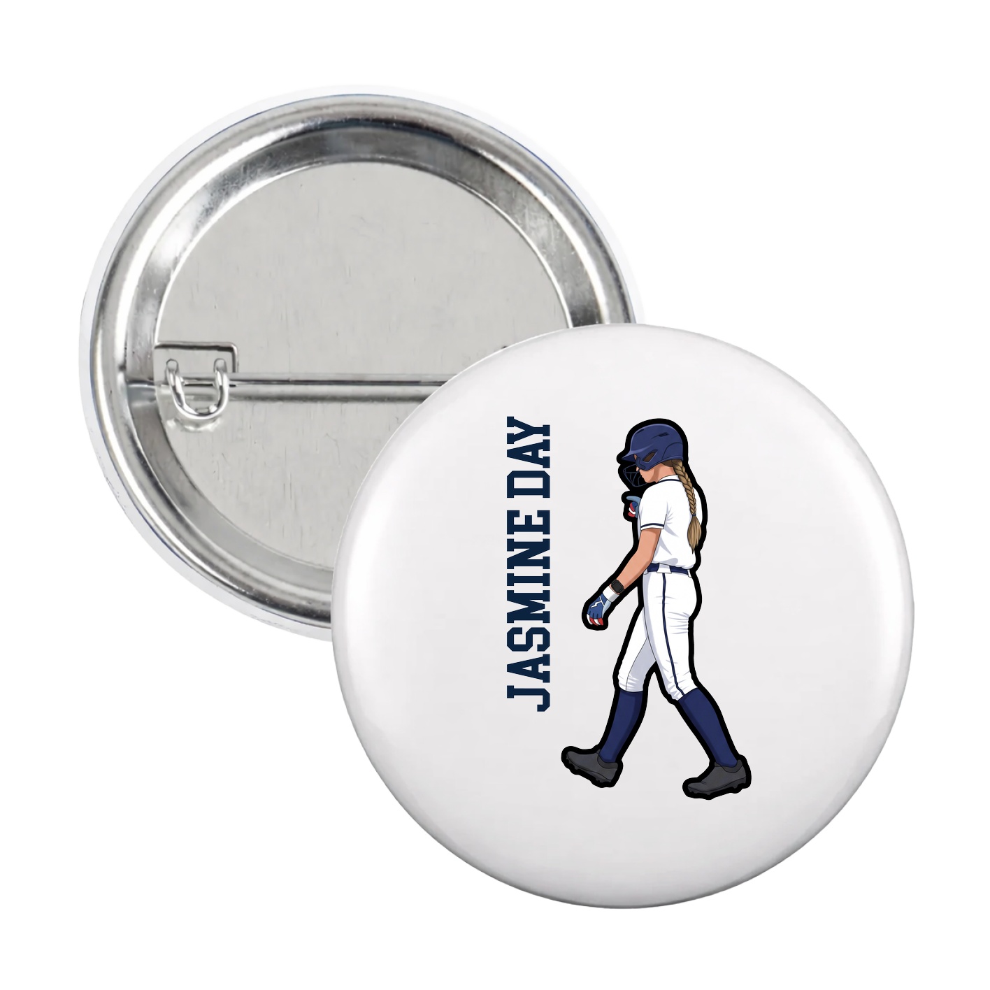 Game Day Button — Name Vertical in White