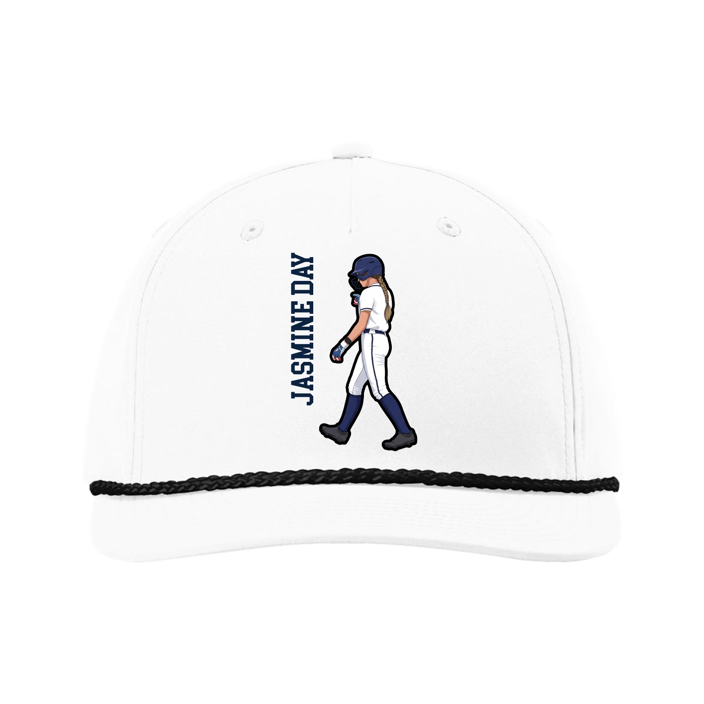 Five-Panel Classic Rope Cap — Name Vertical in White