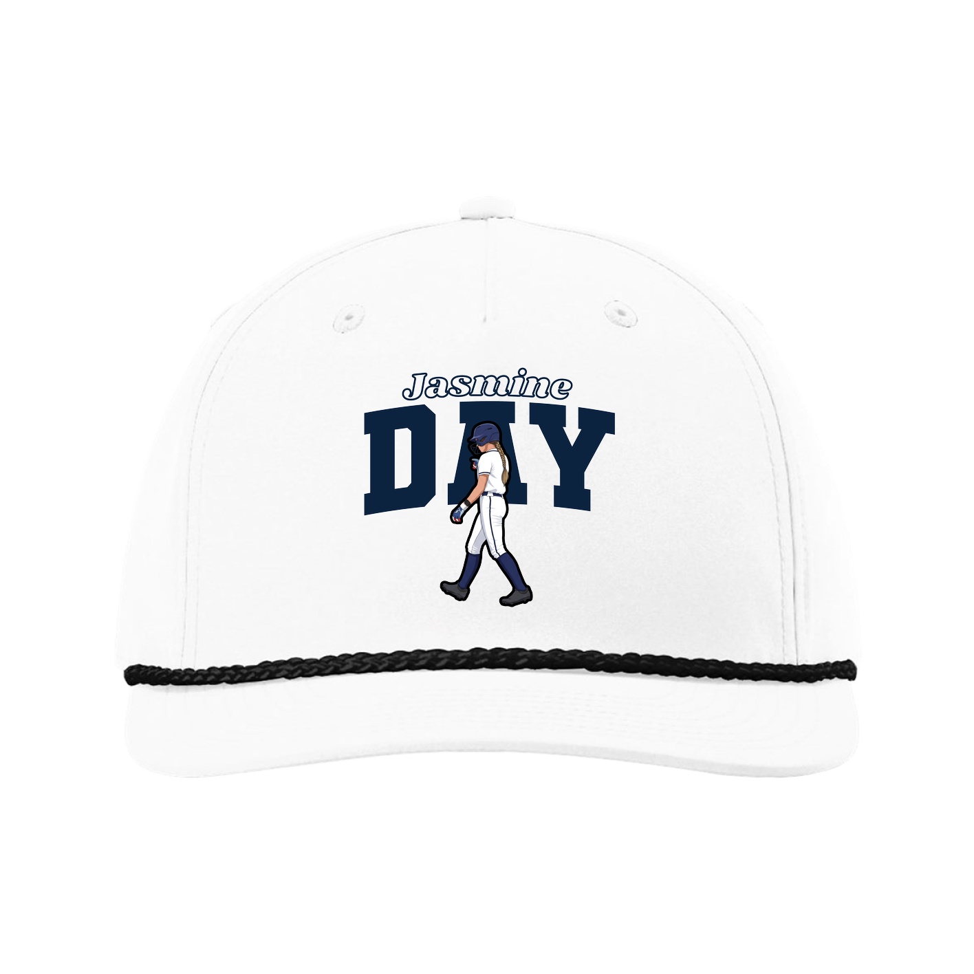 Five-Panel Classic Rope Cap — Name Arch in White