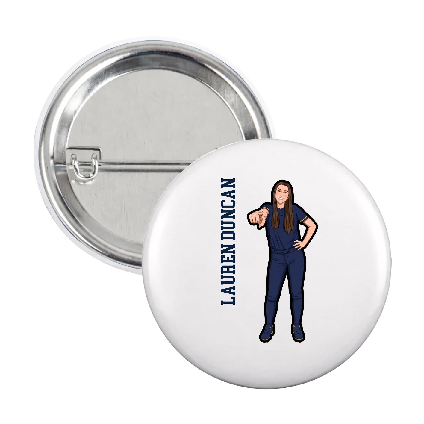 Game Day Button — Name Vertical in White