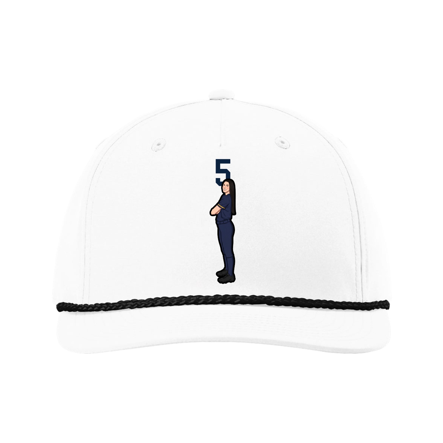 Five-Panel Classic Rope Cap — Number Top in White